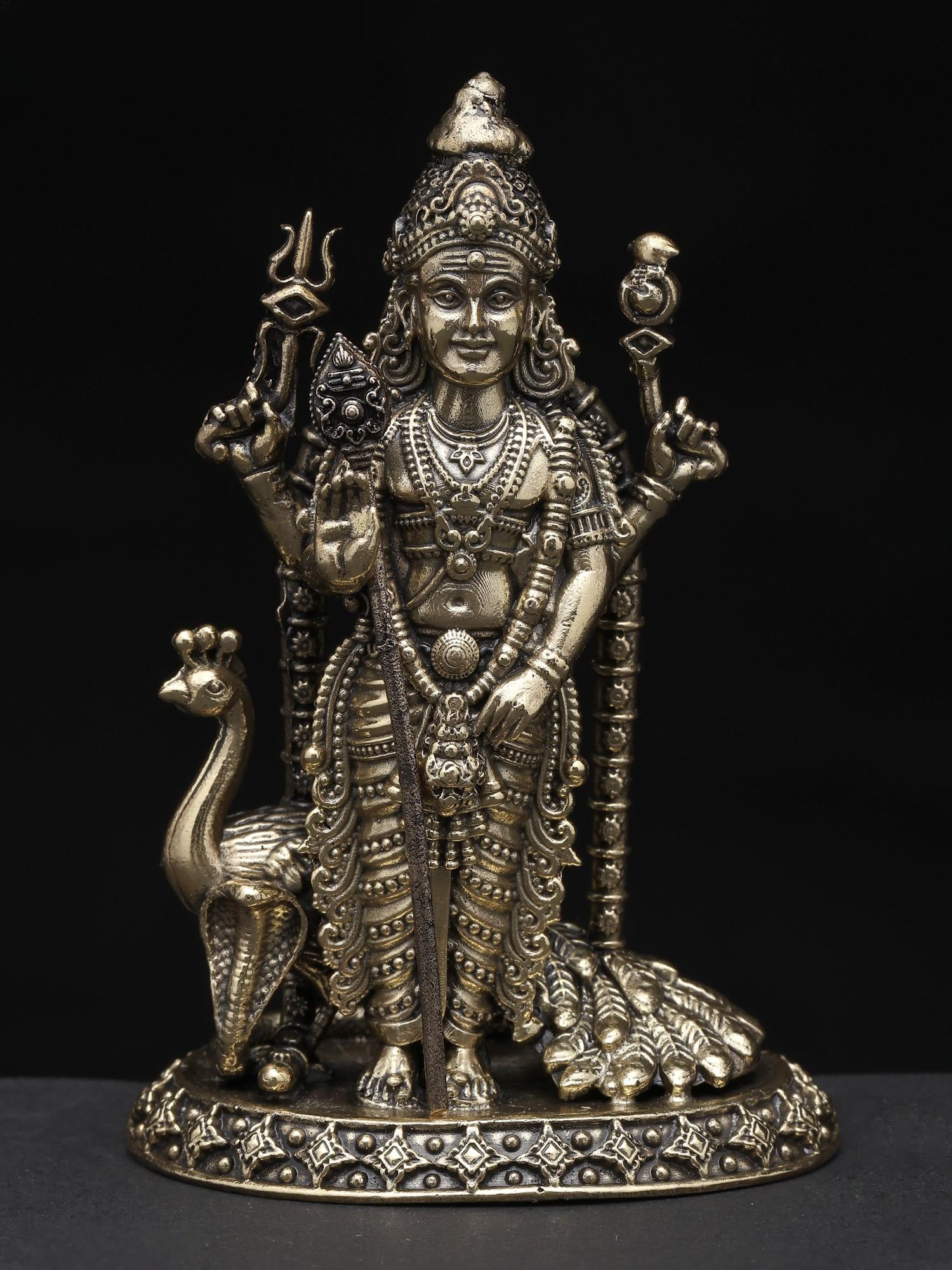Small Standing Superfine Lord Karttikeya (Murugan) with Peacock / Brass Statue: Title: Small Standing Superfine Lord Karttikeya (Murugan) with Peacock / Brass Statue Description: Additional Information: itemcode: DDP394 Reserve: $57.00 Shipping: Domestic: Shipping rates are deter
