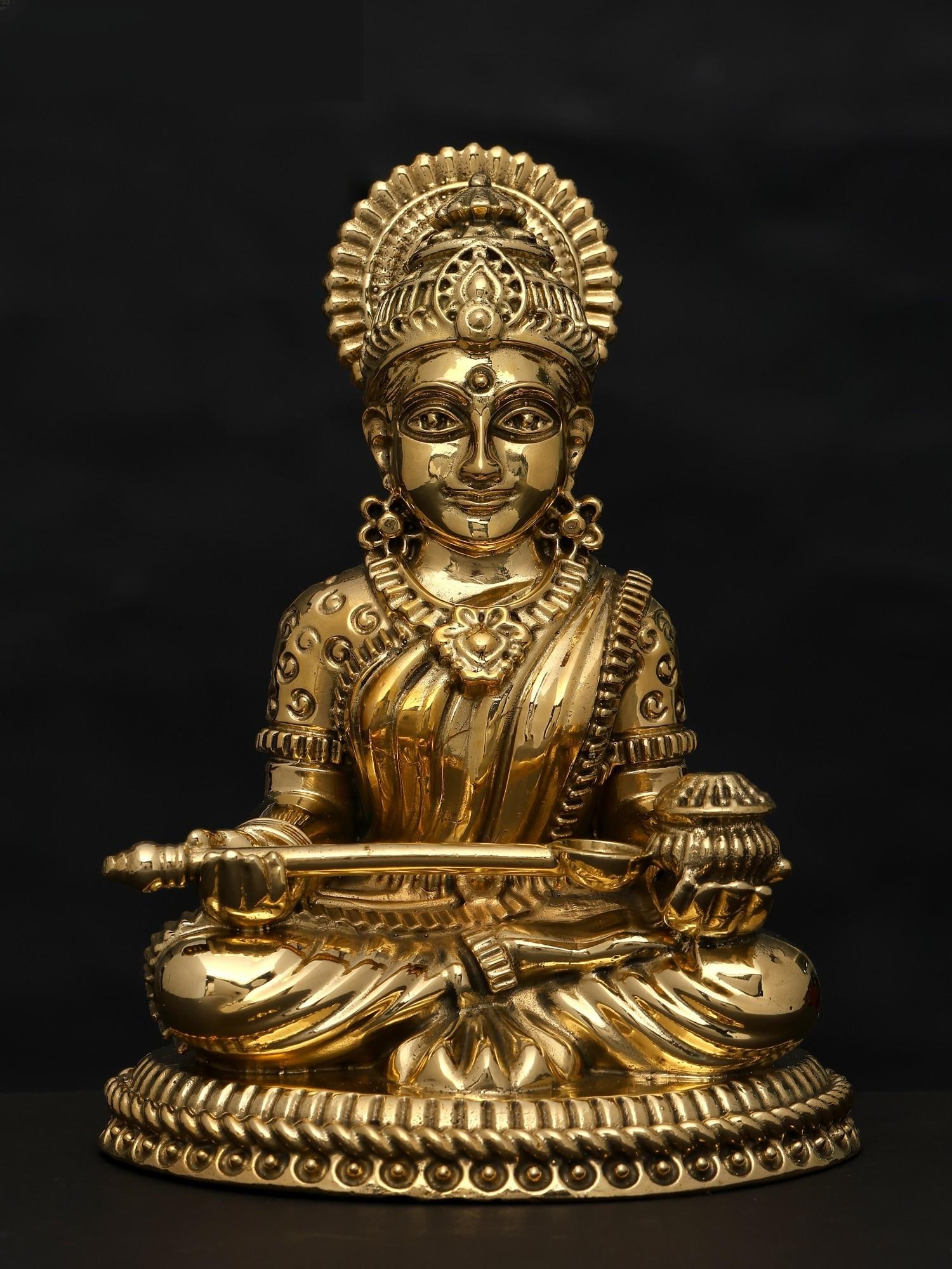 6" Small Superfine Sitting Goddess Annapurna / Brass Statue: Title: 6" Small Superfine Sitting Goddess Annapurna / Brass Statue Description: Additional Information: itemcode: DDP395 Reserve: $140.00 Shipping: Domestic: Shipping rates are determined by destinati