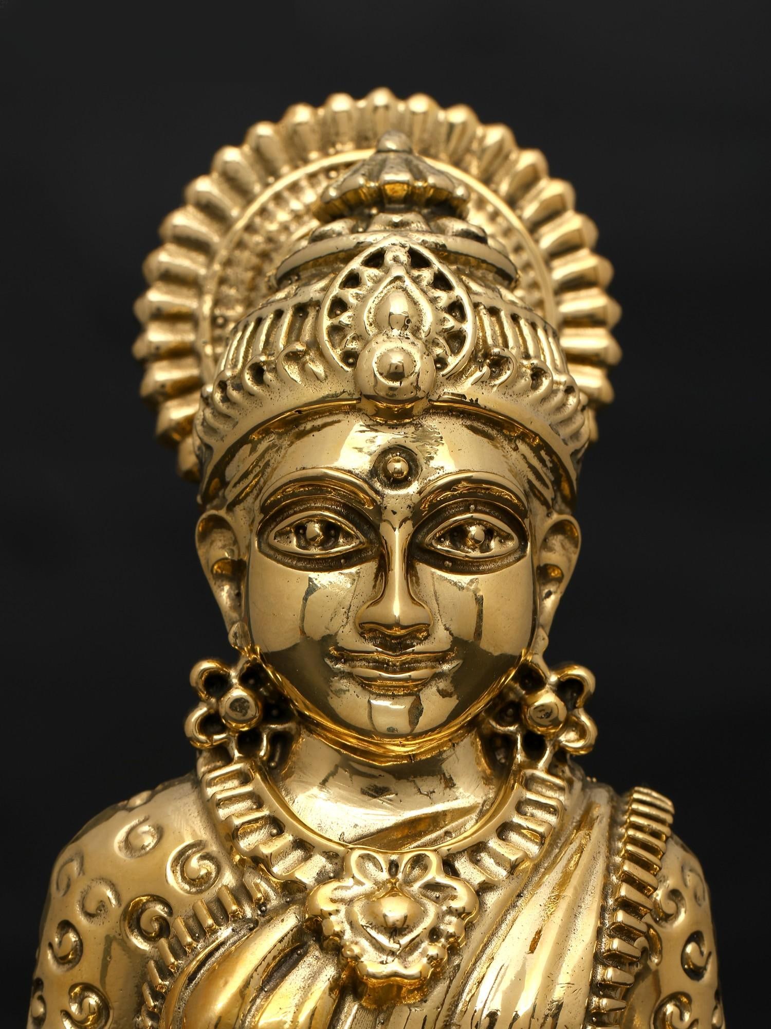 6" Small Superfine Sitting Goddess Annapurna / Brass Statue - 2