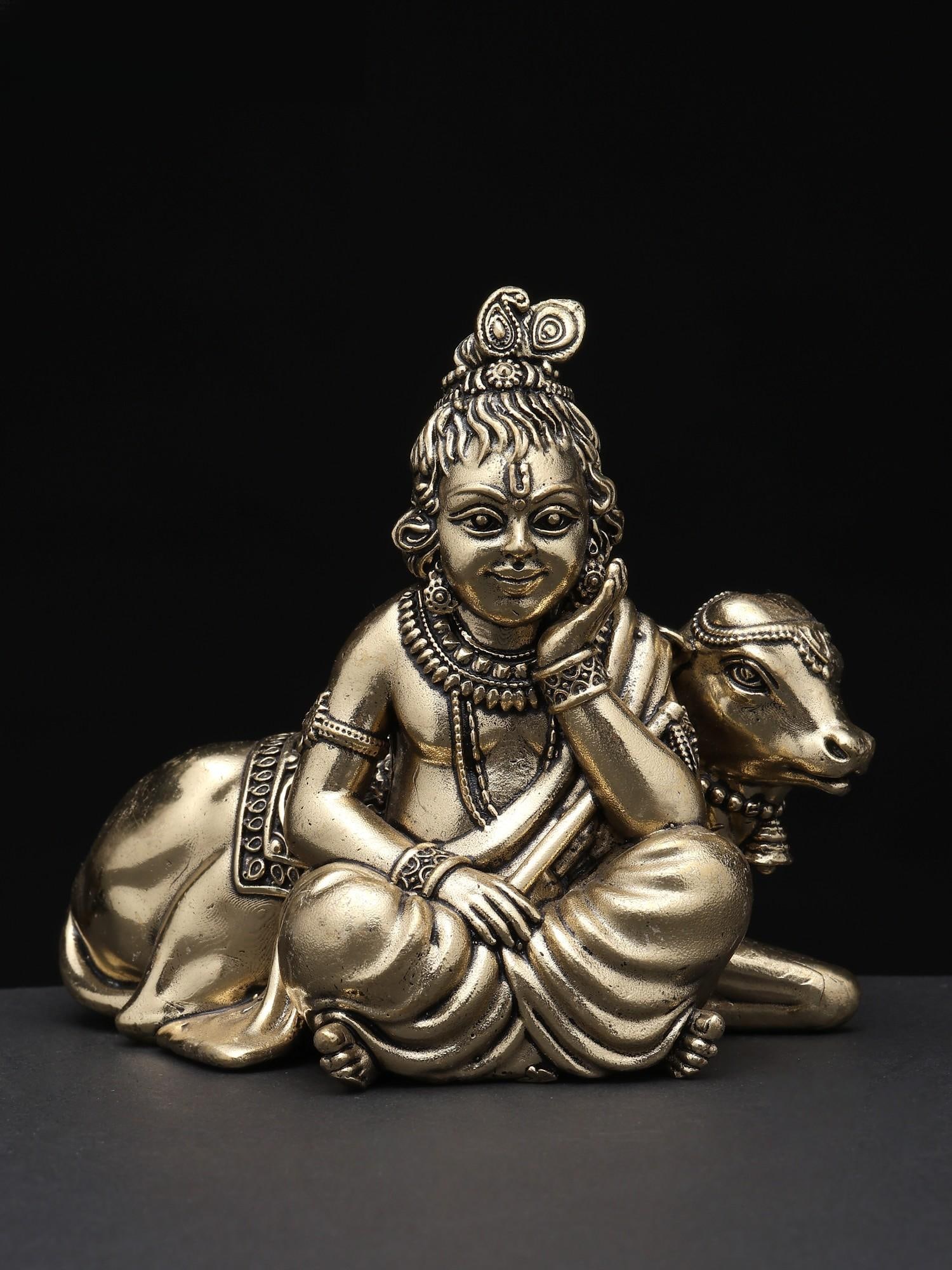 Small Superfine Bal Gopal (Krishna) with Cow / Brass Statue / Multiple Sizes: Title: Small Superfine Bal Gopal (Krishna) with Cow / Brass Statue / Multiple Sizes Description: Additional Information: itemcode: DDP396 Reserve: $94.00 Shipping: Domestic: Shipping rates are determi