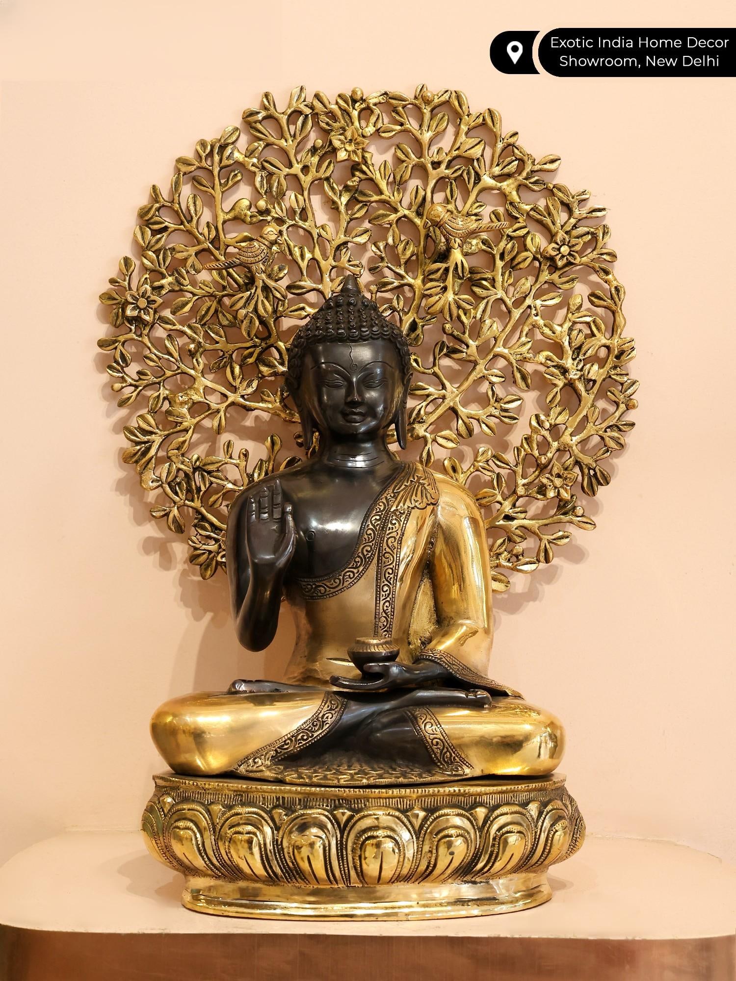 20" Lord Buddha in Vitark Mudra Seated Under The Bodhi Tree / Brass Statue - 2
