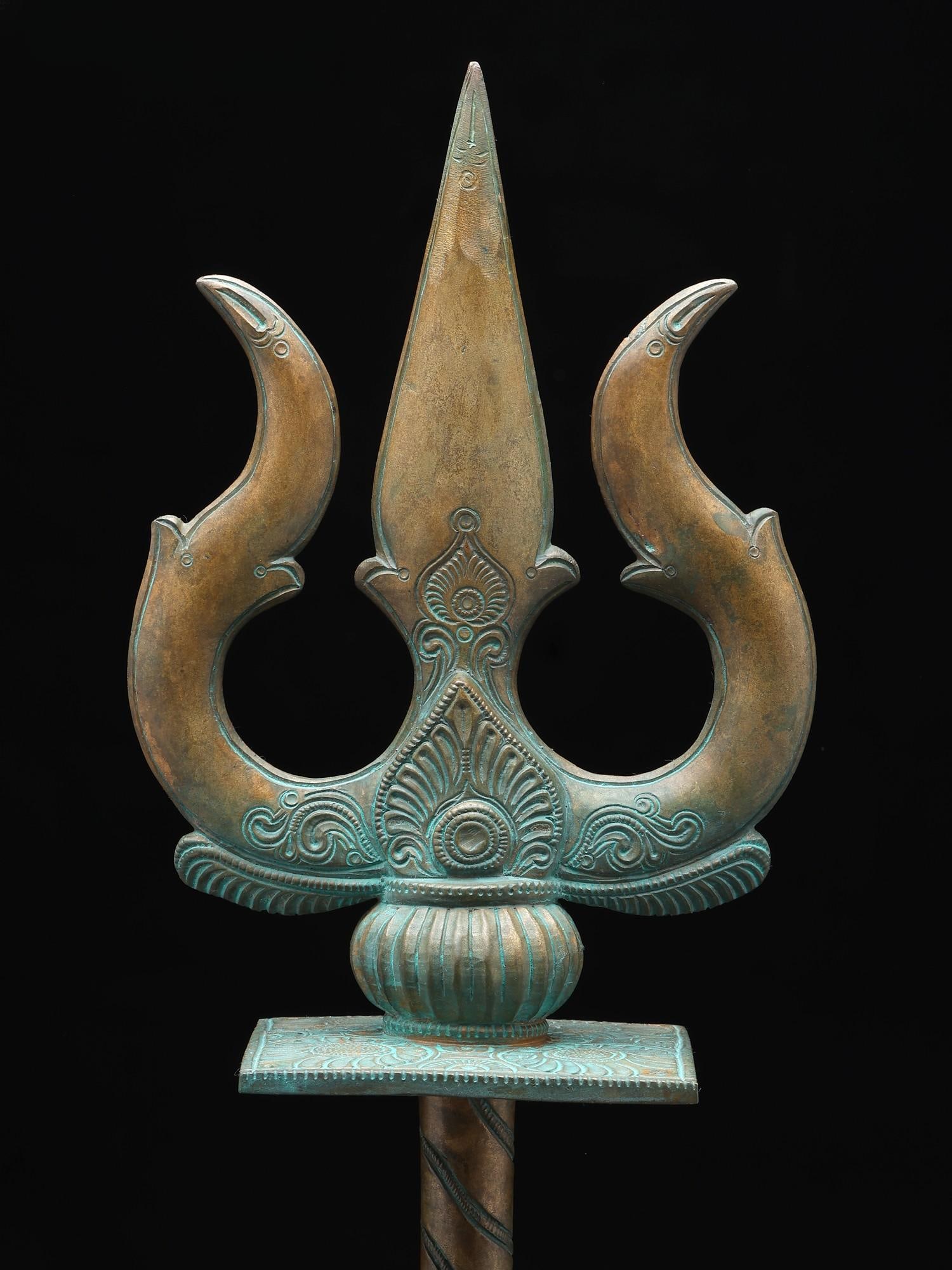21" Standing Lord Shiva's Trident (Trishul) in Bronze - 2