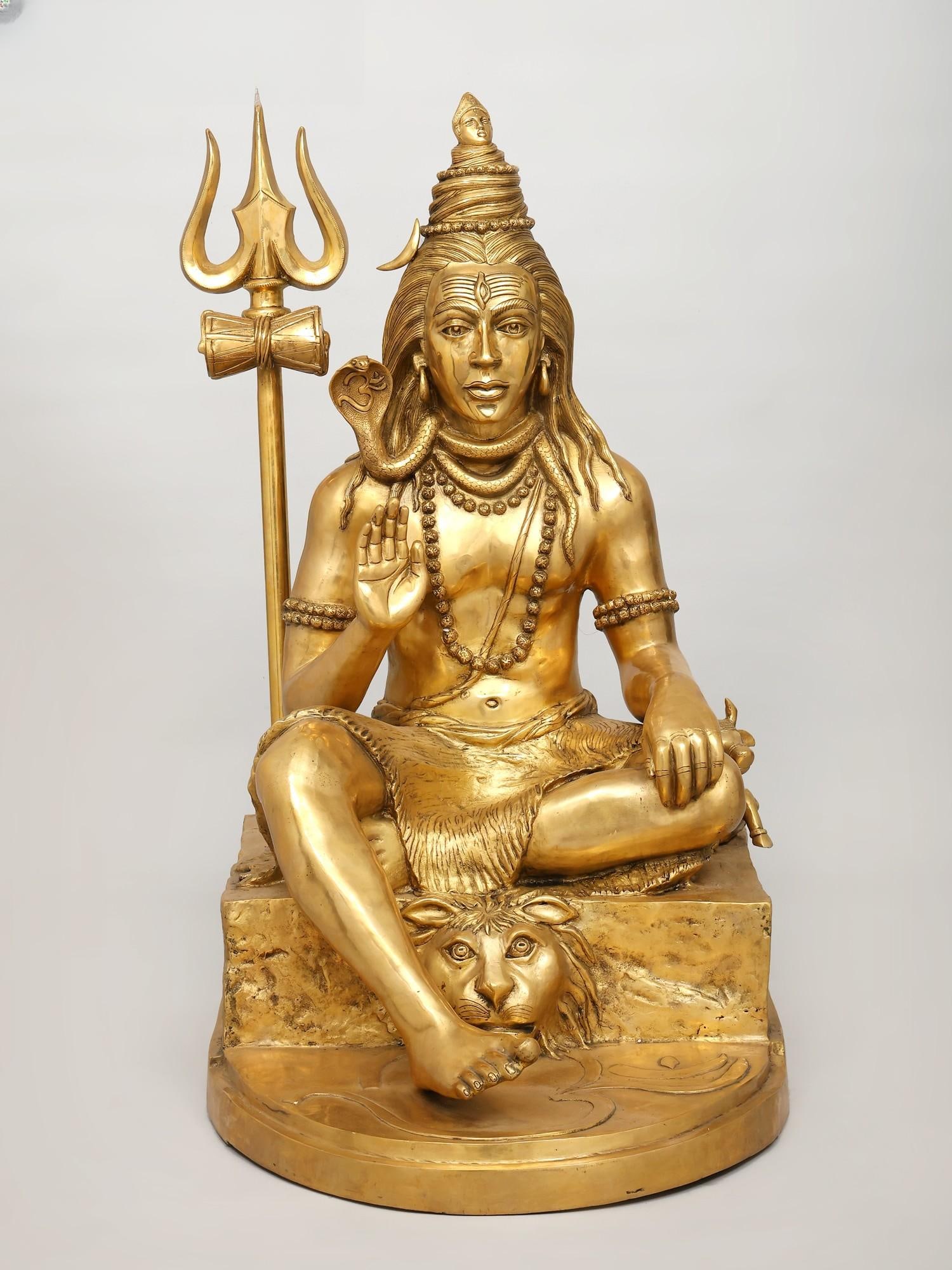 36" Large Sitting Lord Shiva in Blessing Gesture / Brass Statue: Title: 36" Large Sitting Lord Shiva in Blessing Gesture / Brass Statue Description: Additional Information: itemcode: DDP440 Reserve: $3,100.00 Shipping: Domestic: Shipping rates are determined by des