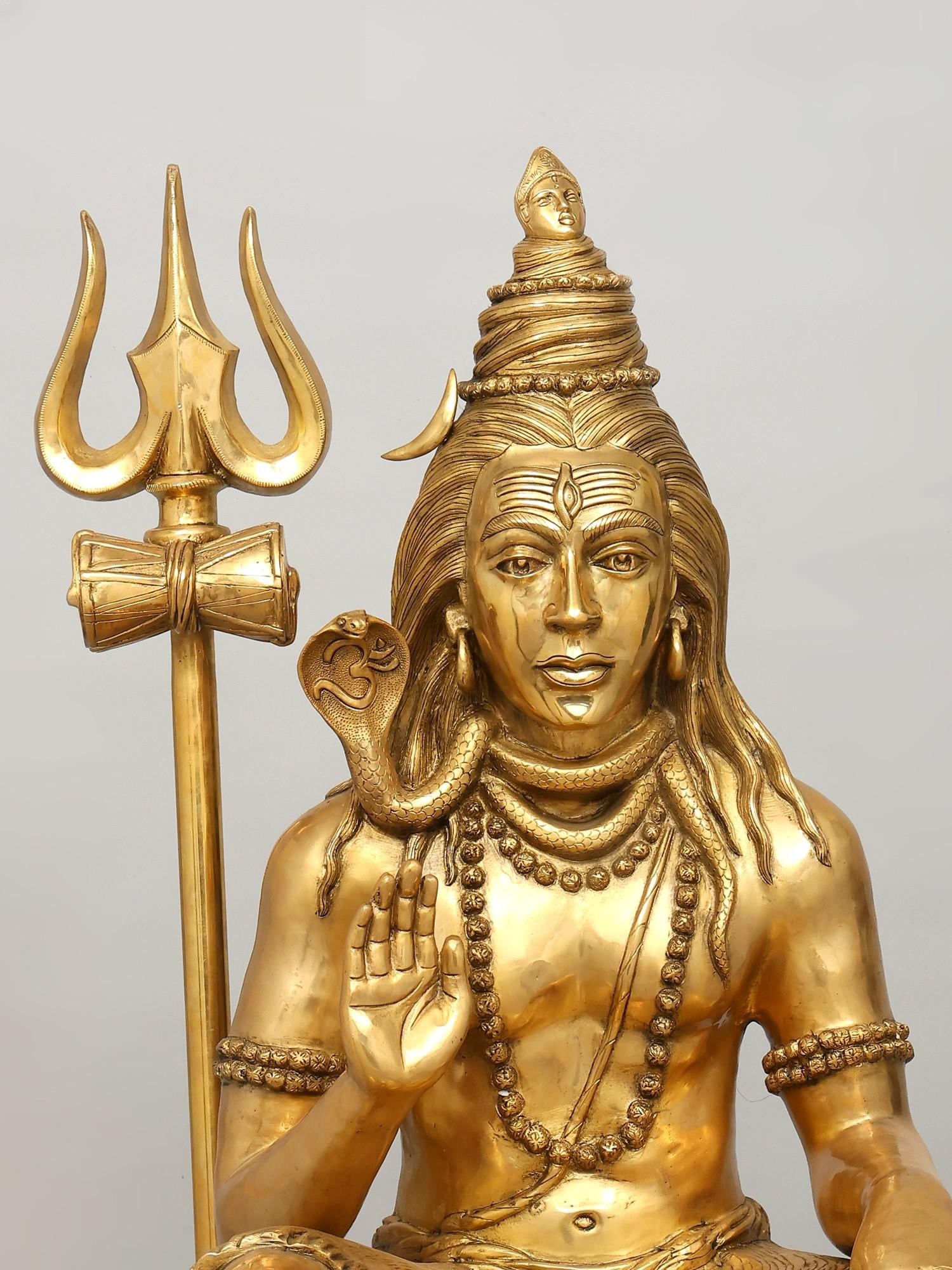 36" Large Sitting Lord Shiva in Blessing Gesture / Brass Statue - 2