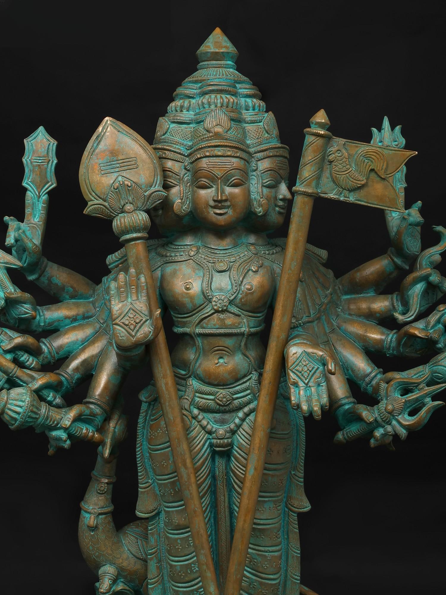 24" Standing Shanmukha Murugan with Multiple Hands / Bronze Statue - 2
