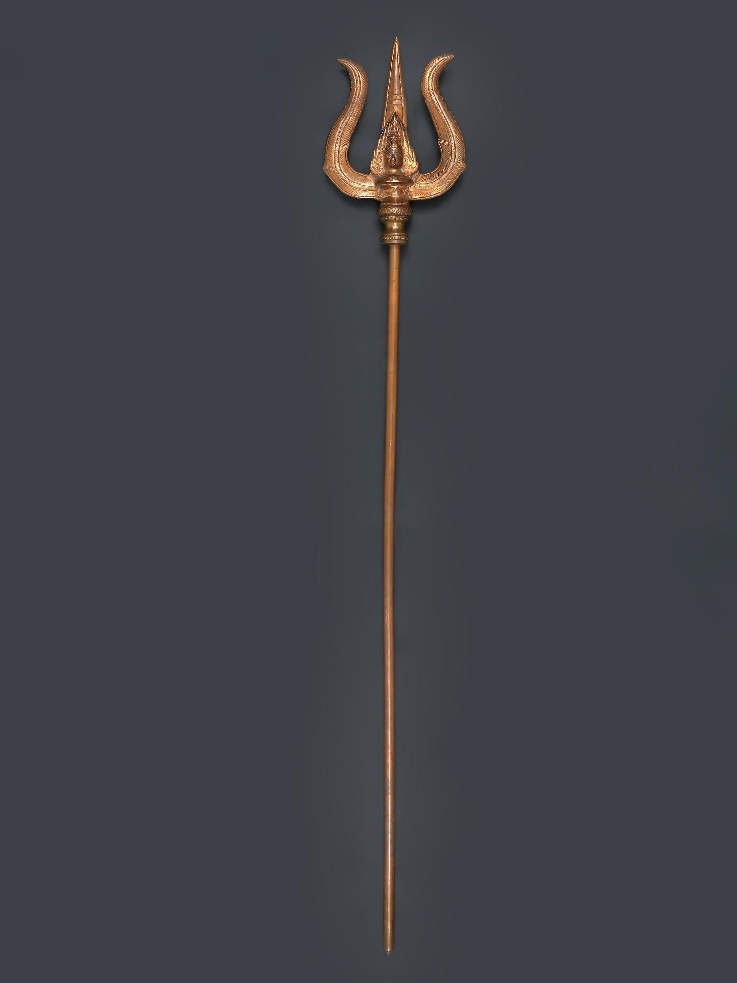 60" Lord Shiva's Trishul/Trident in Copper with Mariamman Face: Title: 60" Lord Shiva's Trishul/Trident in Copper with Mariamman Face Description: Additional Information: itemcode: DDP465 Reserve: $337.00 Shipping: Domestic: Shipping rates are determined by