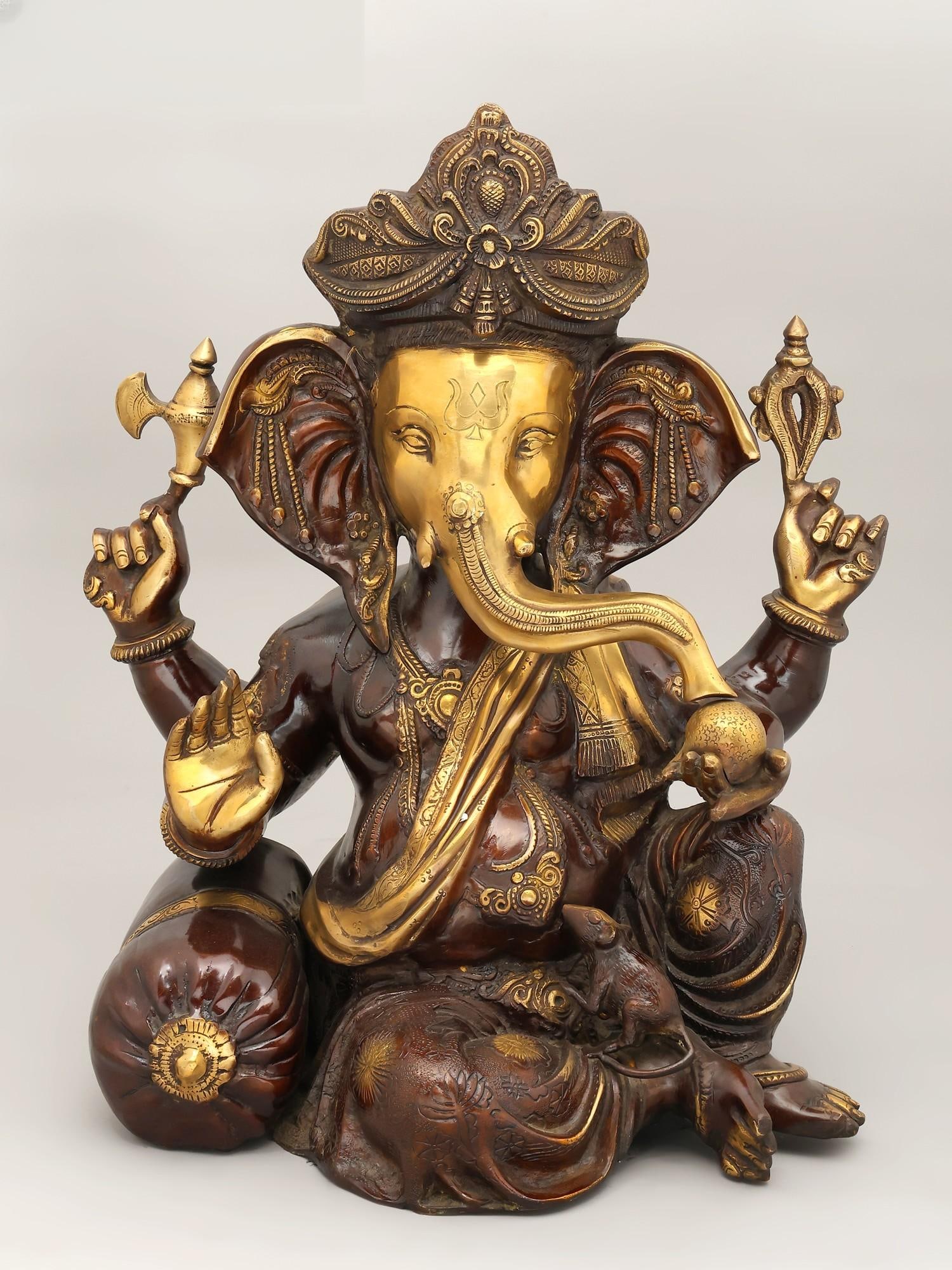 20" Four Armed Pagdi Ganesha / Brass Statue (1 of 2)