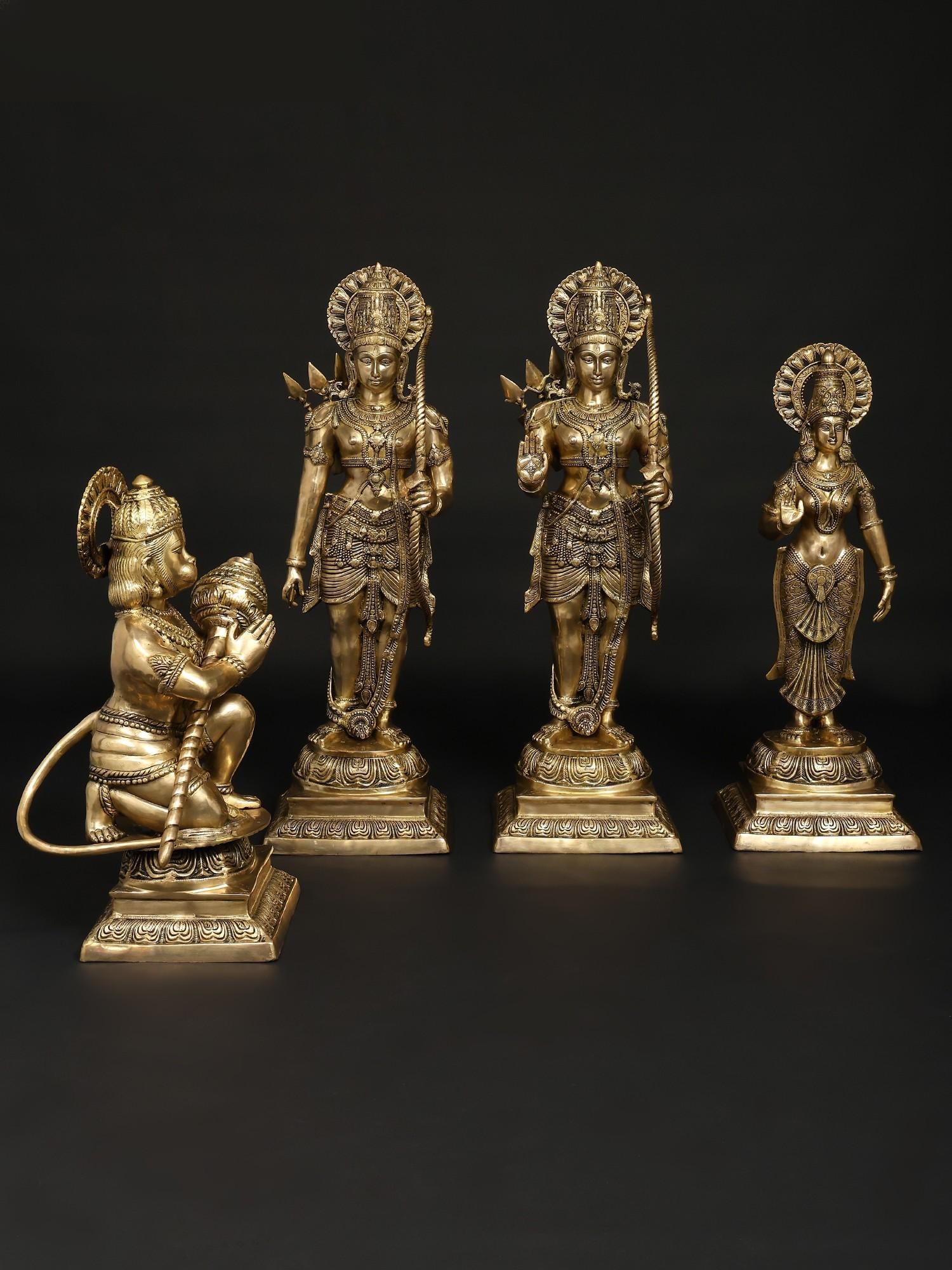 40" Large Shri Ram Darbar / Set of Four / Brass Statues: Title: 40" Large Shri Ram Darbar / Set of Four / Brass Statues Description: Ram and Lakshman : 40.5 inch Height X 13 inch Width X 13 inch Length Sita : 35 inch Height X 13 inch Width X 12 inch Length