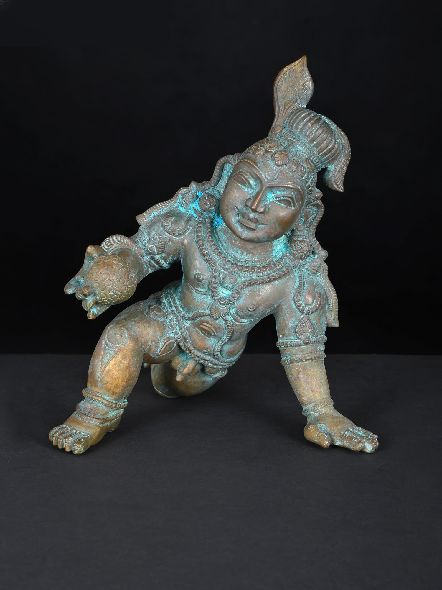 8" Crawling Laddu Gopal (Krishna) / Bronze Statue (1 of 2)