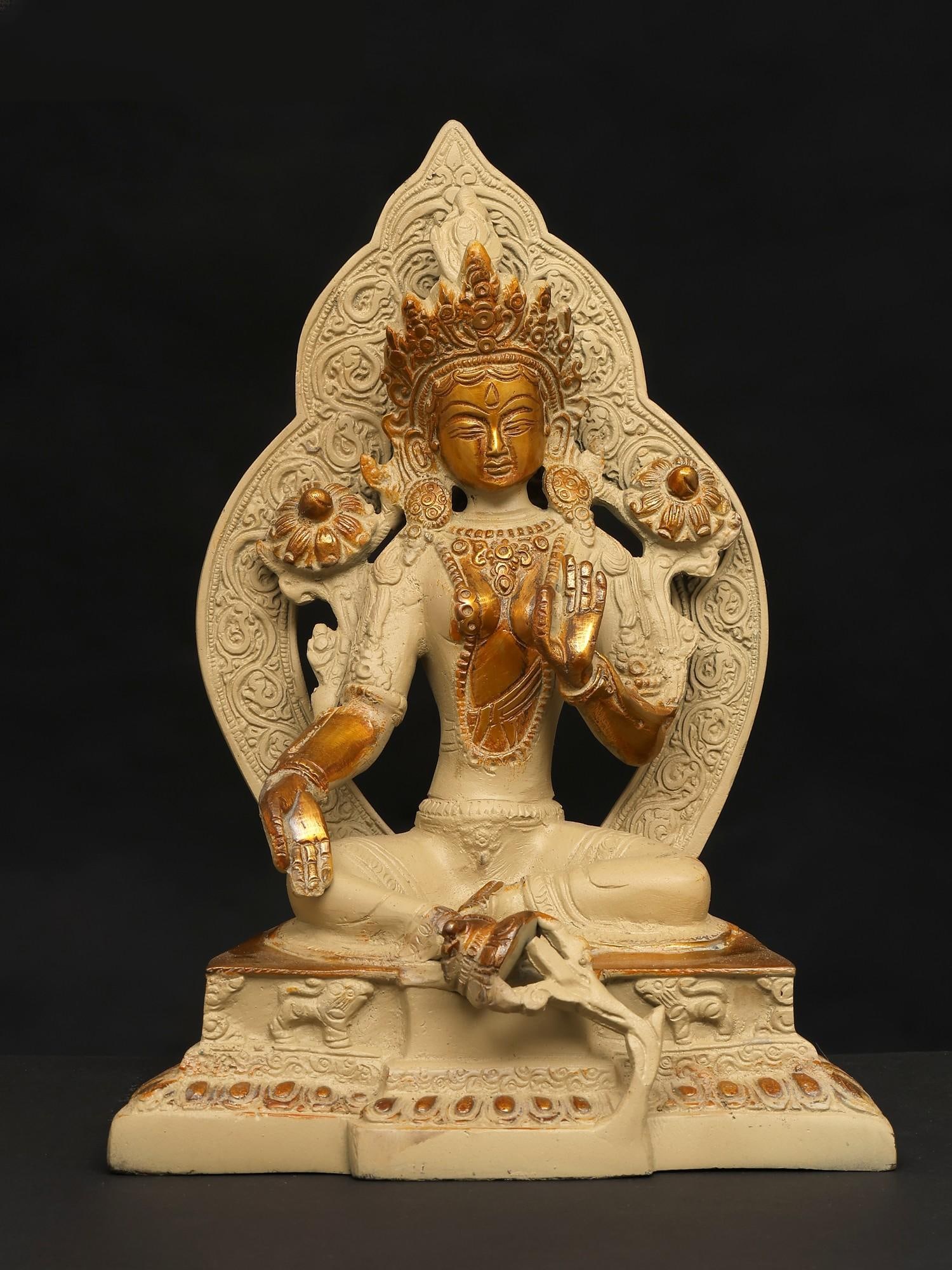9" Goddess Green Tara Seated on Throne / Brass Statue (1 of 2)