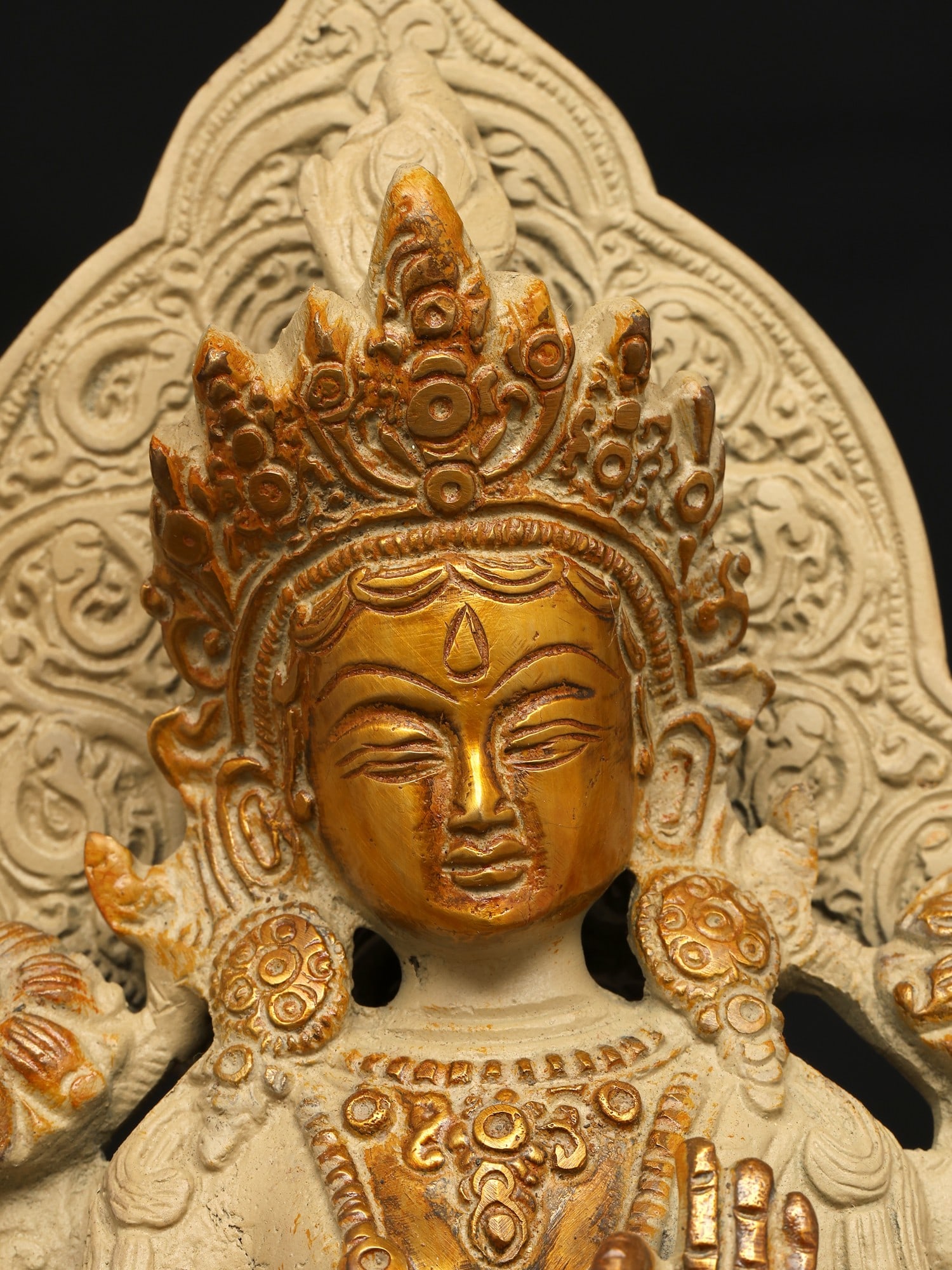 9" Goddess Green Tara Seated on Throne / Brass Statue - 2