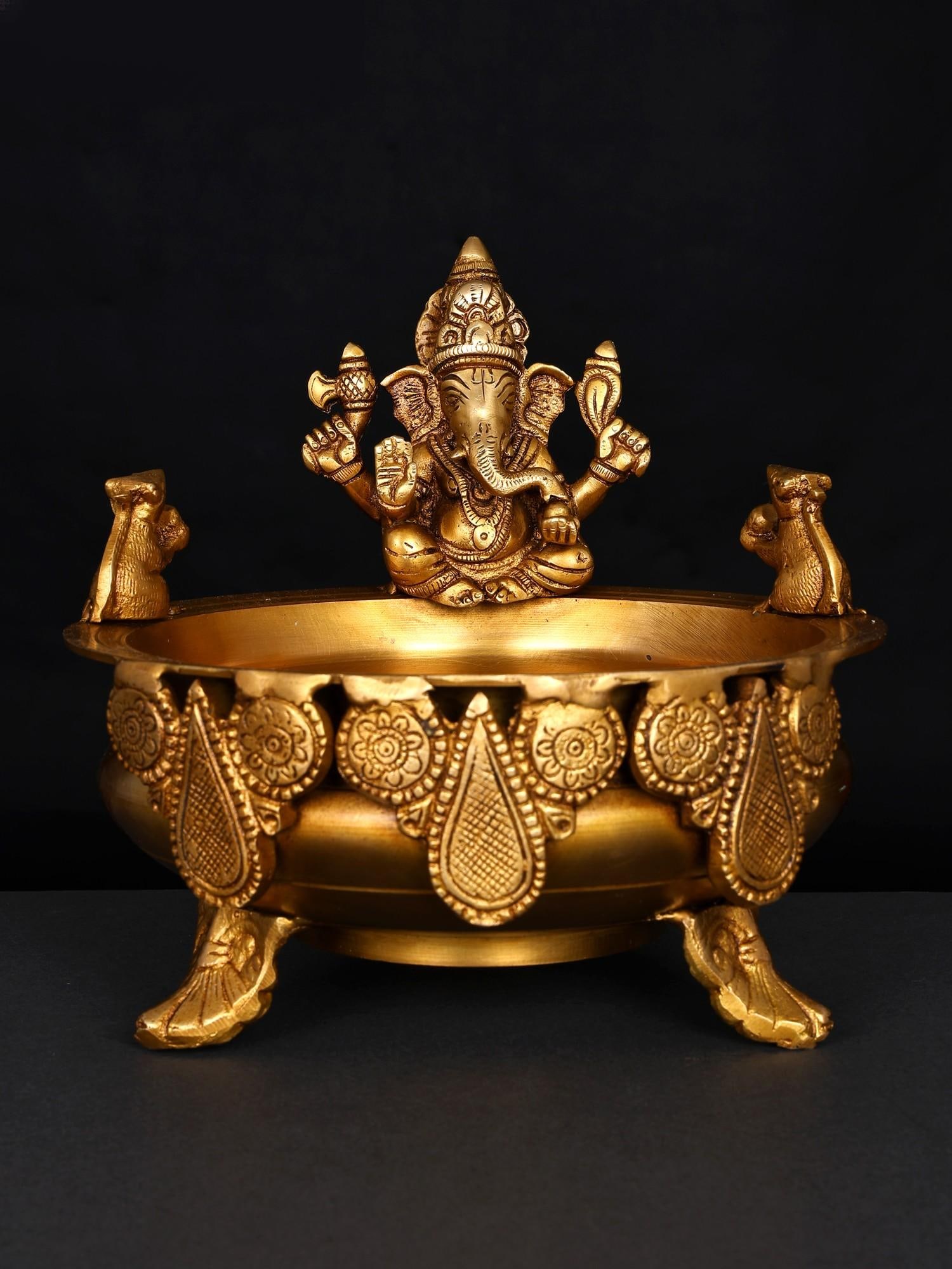 8" Lord Ganesha Design Brass Urli: Title: 8" Lord Ganesha Design Brass Urli Description: Additional Information: itemcode: DDP629 Reserve: $150.00 Shipping: Domestic: Shipping rates are determined by destination International: Foreign