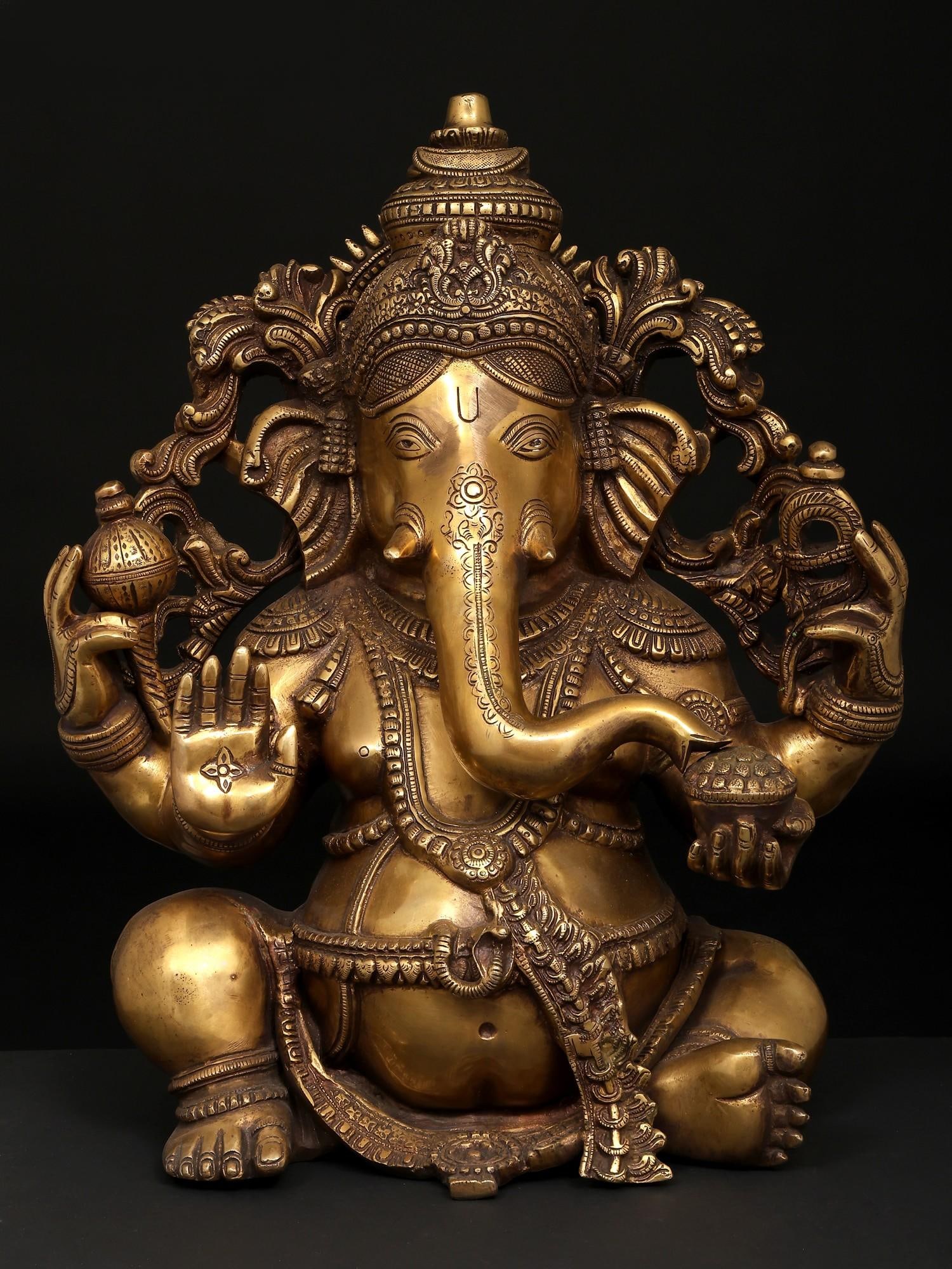 17" Four Armed Blessing Lord Ganesha / Brass Statue: Title: 17" Four Armed Blessing Lord Ganesha / Brass Statue Description: Additional Information: itemcode: DDP637 Reserve: $1,402.00 Shipping: Domestic: Shipping rates are determined by destination Int