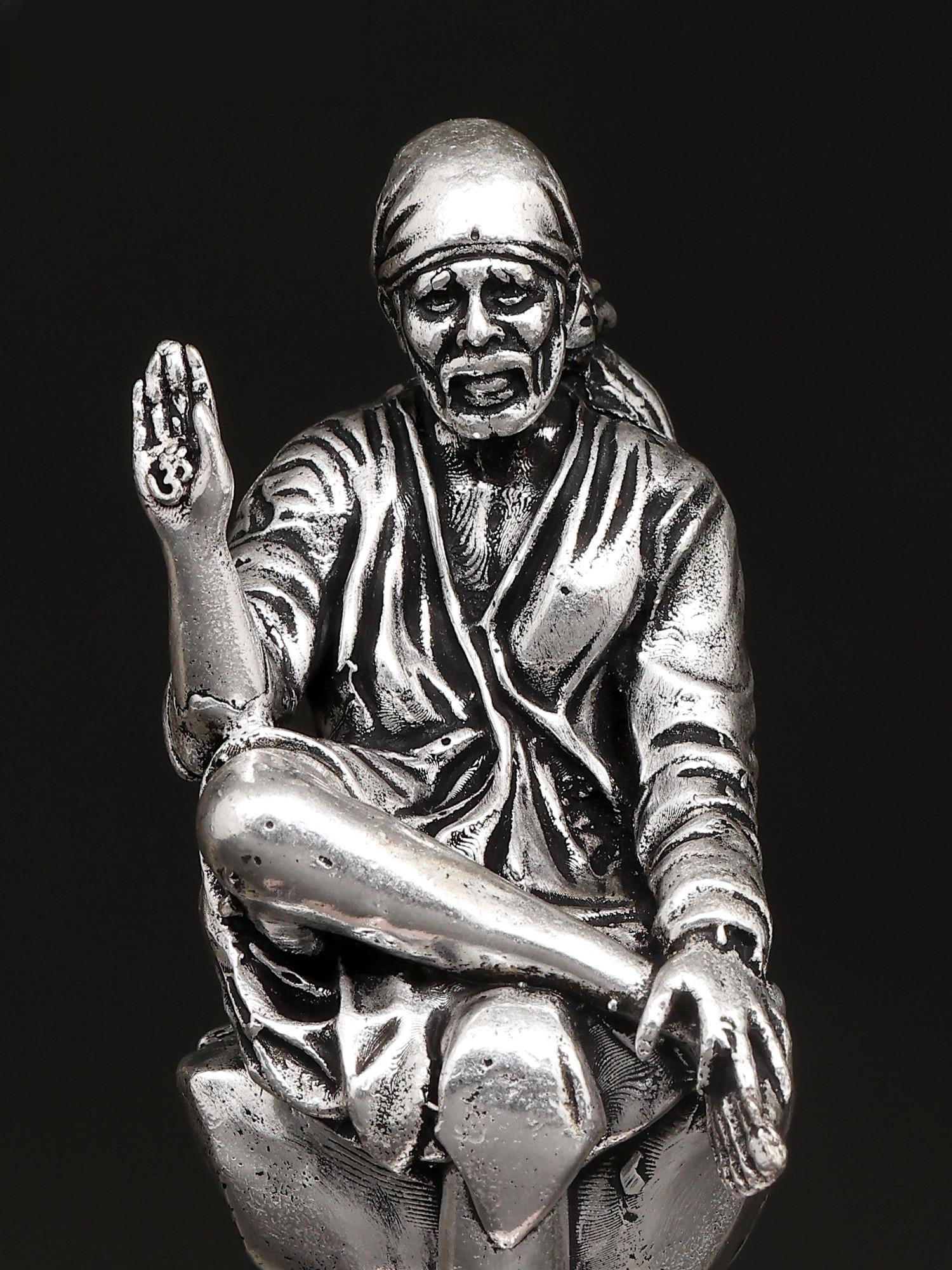 4" Small Superfine Blessing Sai Baba on Rose Quartz Gemstone Base - 2