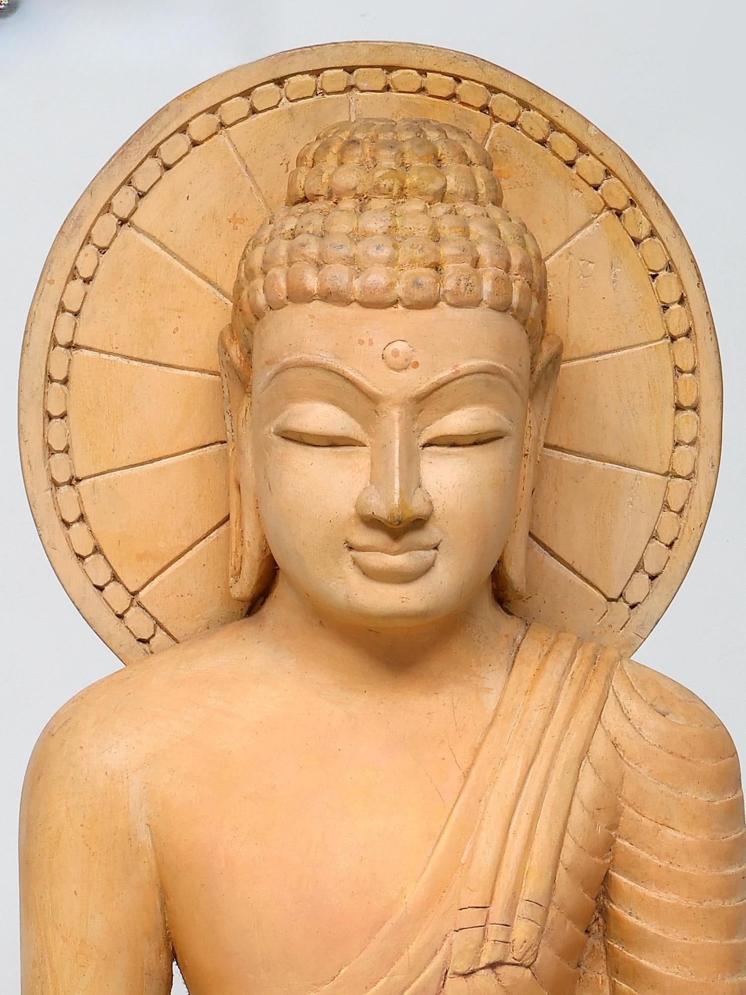 24" Bhumisparsha Buddha / Wood Carved Statue - 2