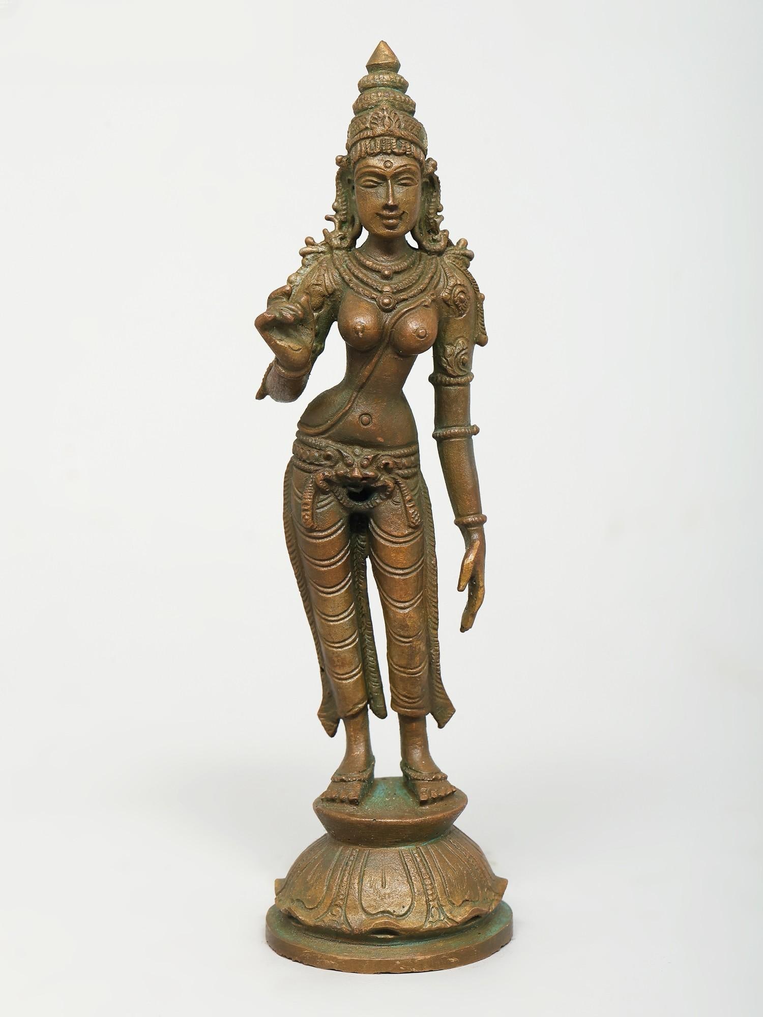 6" Small Standing Goddess Uma (Parvati) / Madhuchista Vidhana (Lost-Wax) / Panchaloha Bronze from (1 of 2)