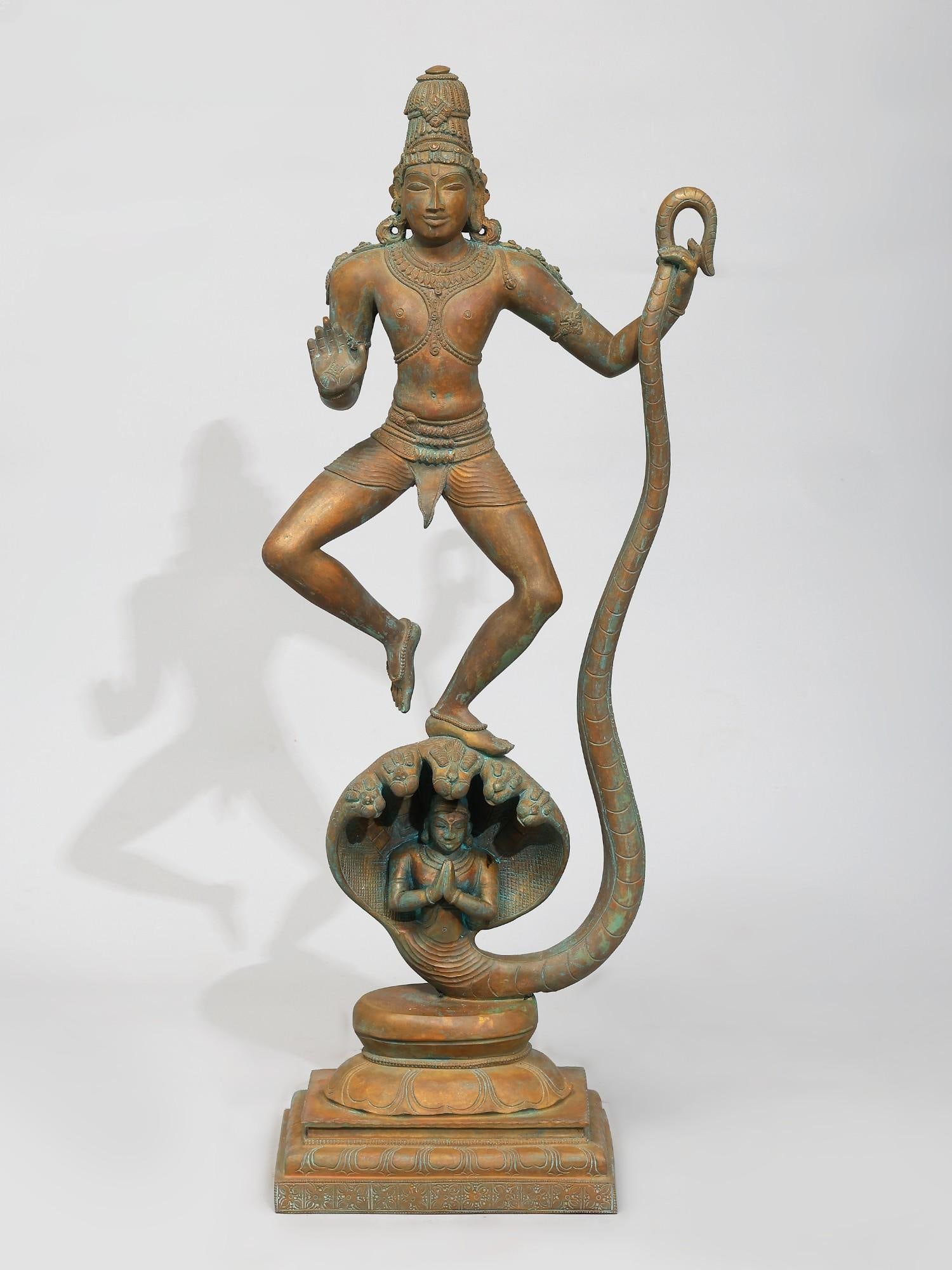 24" Lord Krishna Subduing Kaliya / Madhuchista Vidhana (Lost-Wax) / Panchaloha Bronze from (1 of 2)