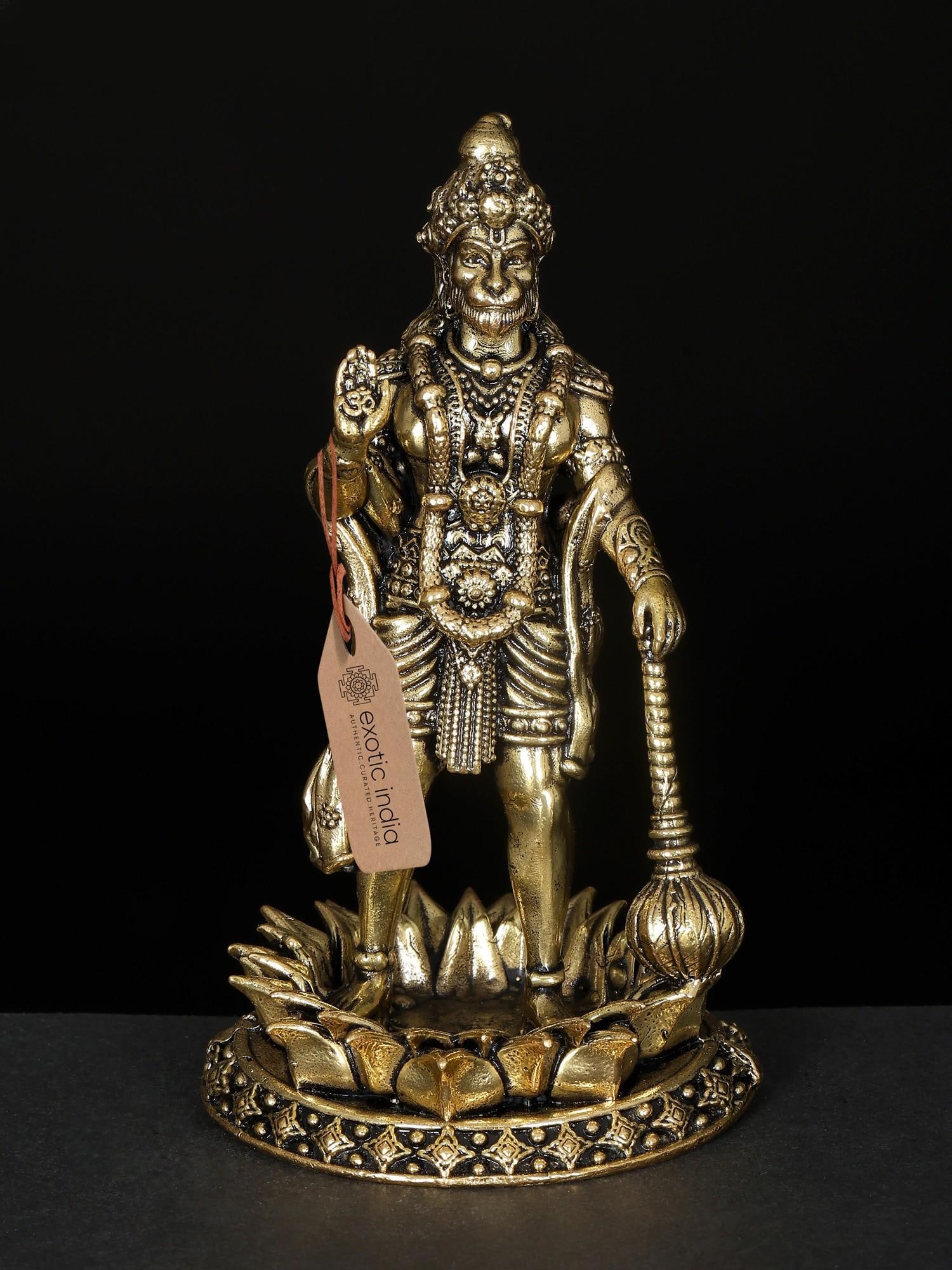 4" Small Brass Superfine Standing Lord Hanuman in Blessing Gesture / Brass Statue: Title: 4" Small Brass Superfine Standing Lord Hanuman in Blessing Gesture / Brass Statue Description: Additional Information: itemcode: DDP713 Reserve: $62.00 Shipping: Domestic: Shipping rates are de