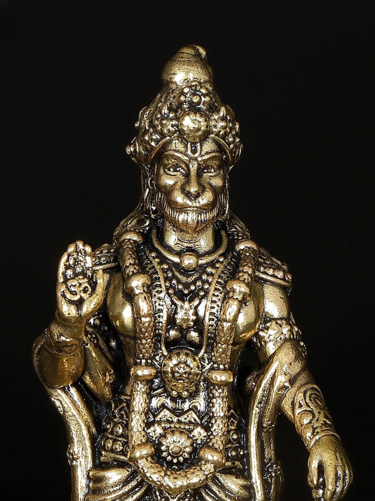 4" Small Brass Superfine Standing Lord Hanuman in Blessing Gesture / Brass Statue - 2
