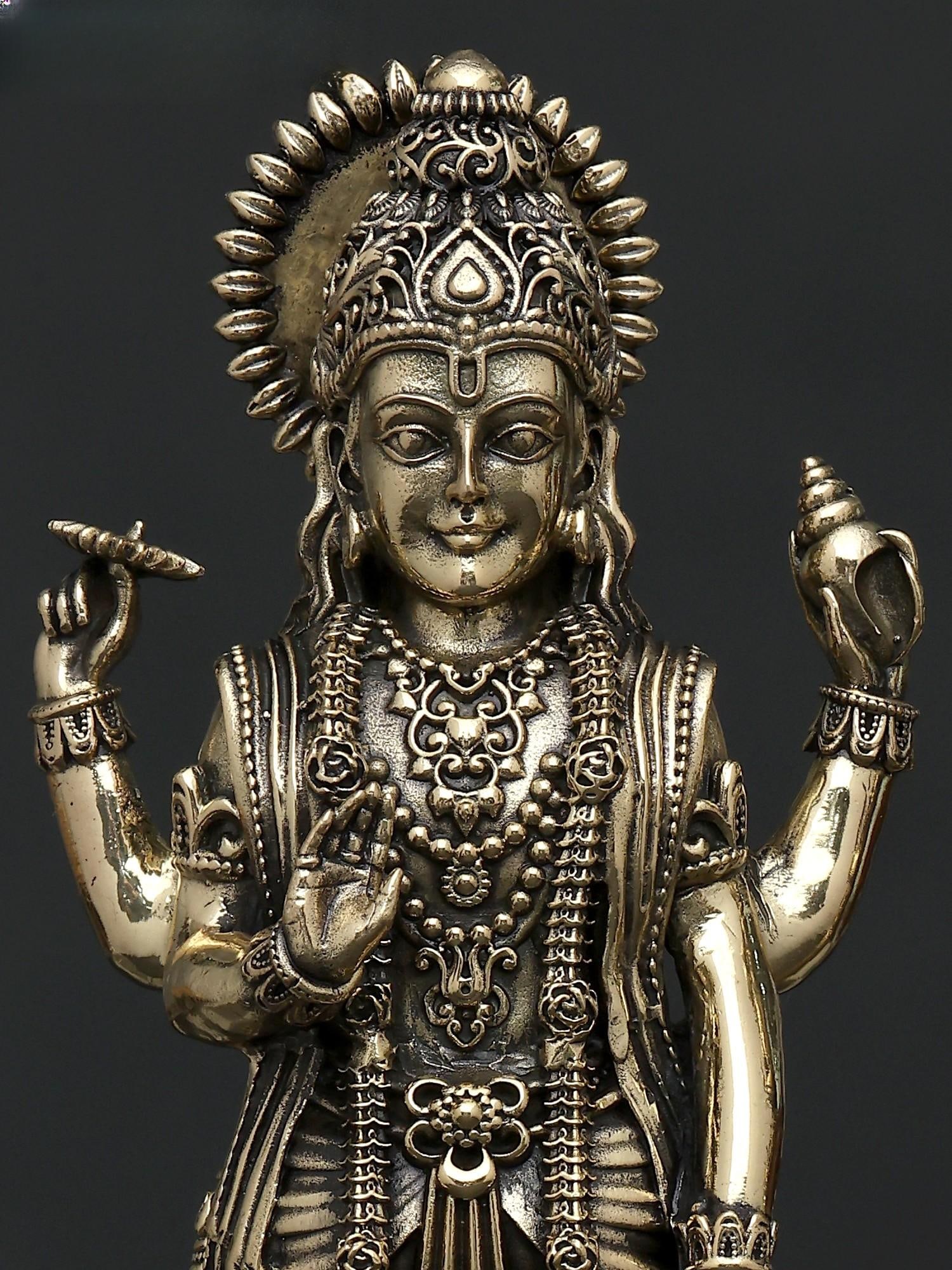 Superfine Standing Vishnu - Lakshmi Pair / Brass Statues - 2
