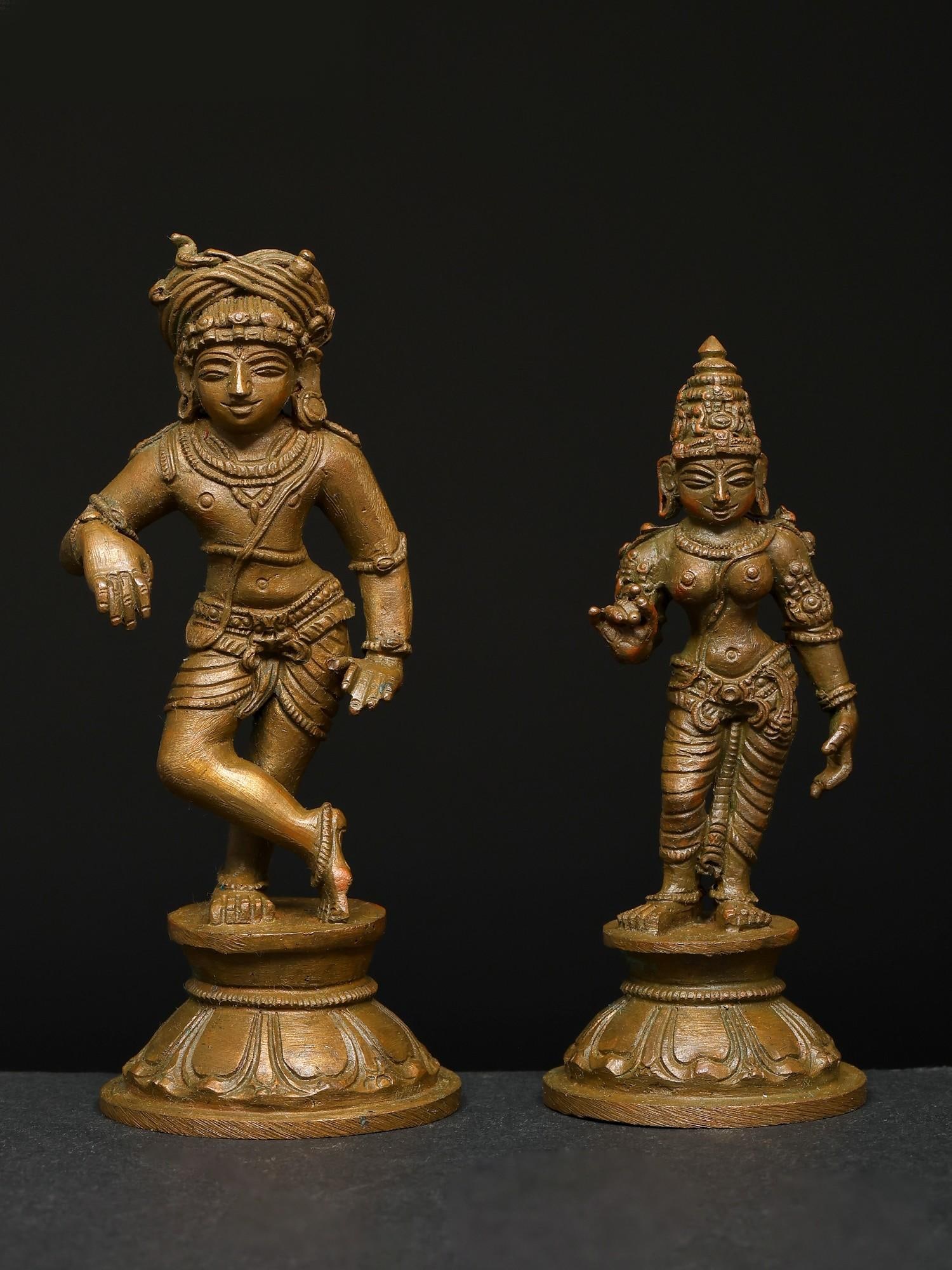 4" Small Vrishavahana Shiva with Parvati / Set of 2 / Madhuchista Vidhana (Lost-Wax) / Panchaloha (1 of 2)
