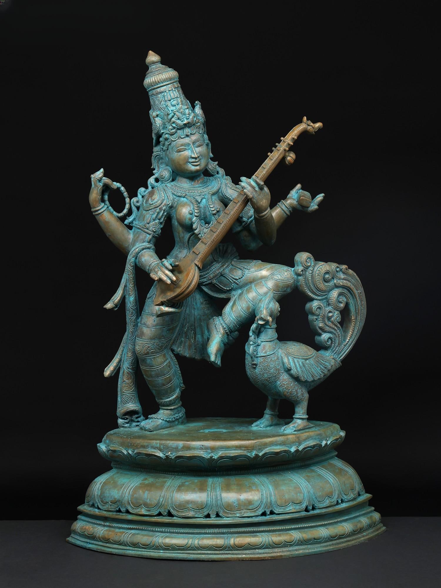 30" Large Goddess Saraswati Dancing and Playing Veena / Madhuchista Vidhana (Lost-Wax) / Panchaloha: Title: 30" Large Goddess Saraswati Dancing and Playing Veena / Madhuchista Vidhana (Lost-Wax) / Panchaloha Bronze from Swamimalai Description: Additional Information: itemcode: DDP749 Reserve: $3,985.