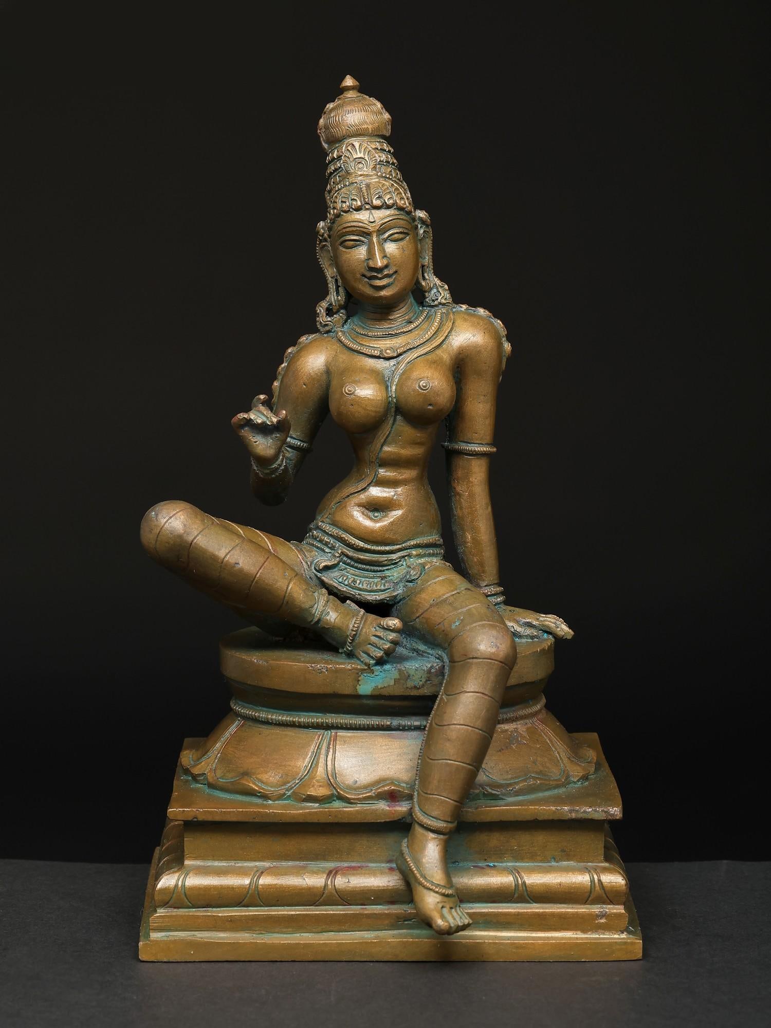 8" Sitting Goddess Uma (Bhoga Shakti) / Madhuchista Vidhana (Lost-Wax) / Panchaloha Bronze from (1 of 2)