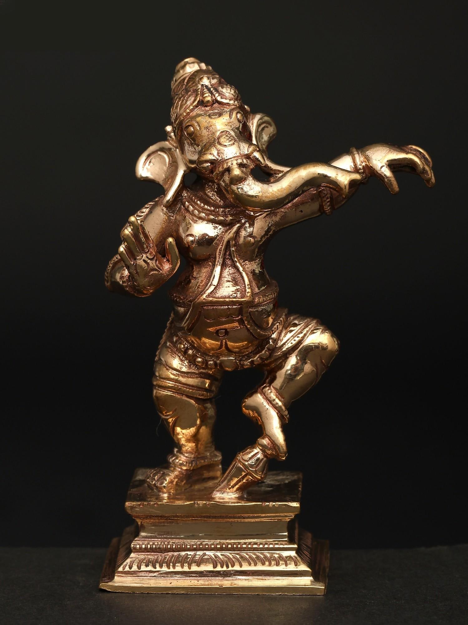 3" Small Dancing Lord Ganesha / Madhuchista Vidhana (Lost-Wax) / Panchaloha Bronze from Swamimalai (1 of 2)