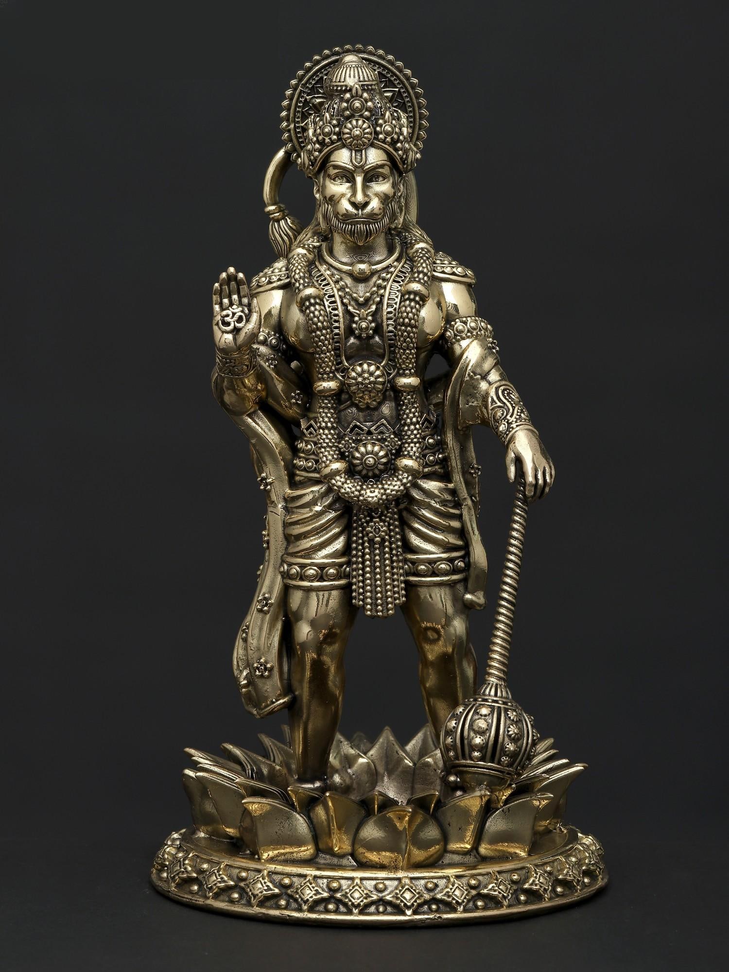 8" Superfine Standing Lord Hanuman in Blessing Gesture / Brass Statue: Title: 8" Superfine Standing Lord Hanuman in Blessing Gesture / Brass Statue Description: Additional Information: itemcode: DDP759 Reserve: $181.00 Shipping: Domestic: Shipping rates are determined by