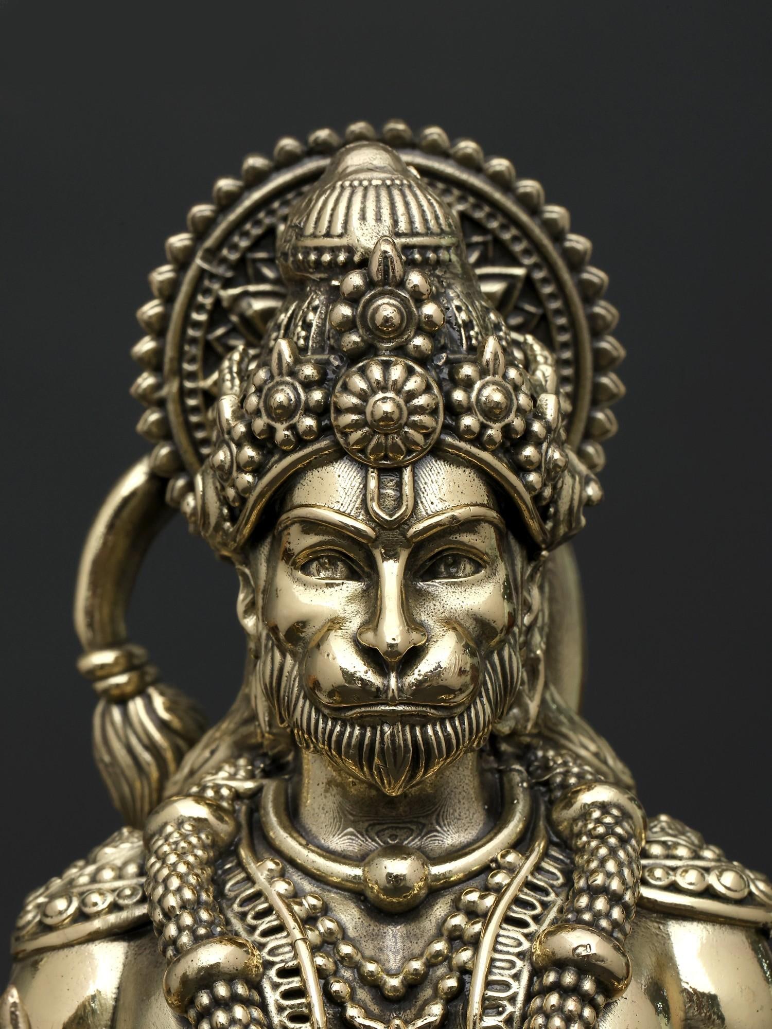 8" Superfine Standing Lord Hanuman in Blessing Gesture / Brass Statue - 2