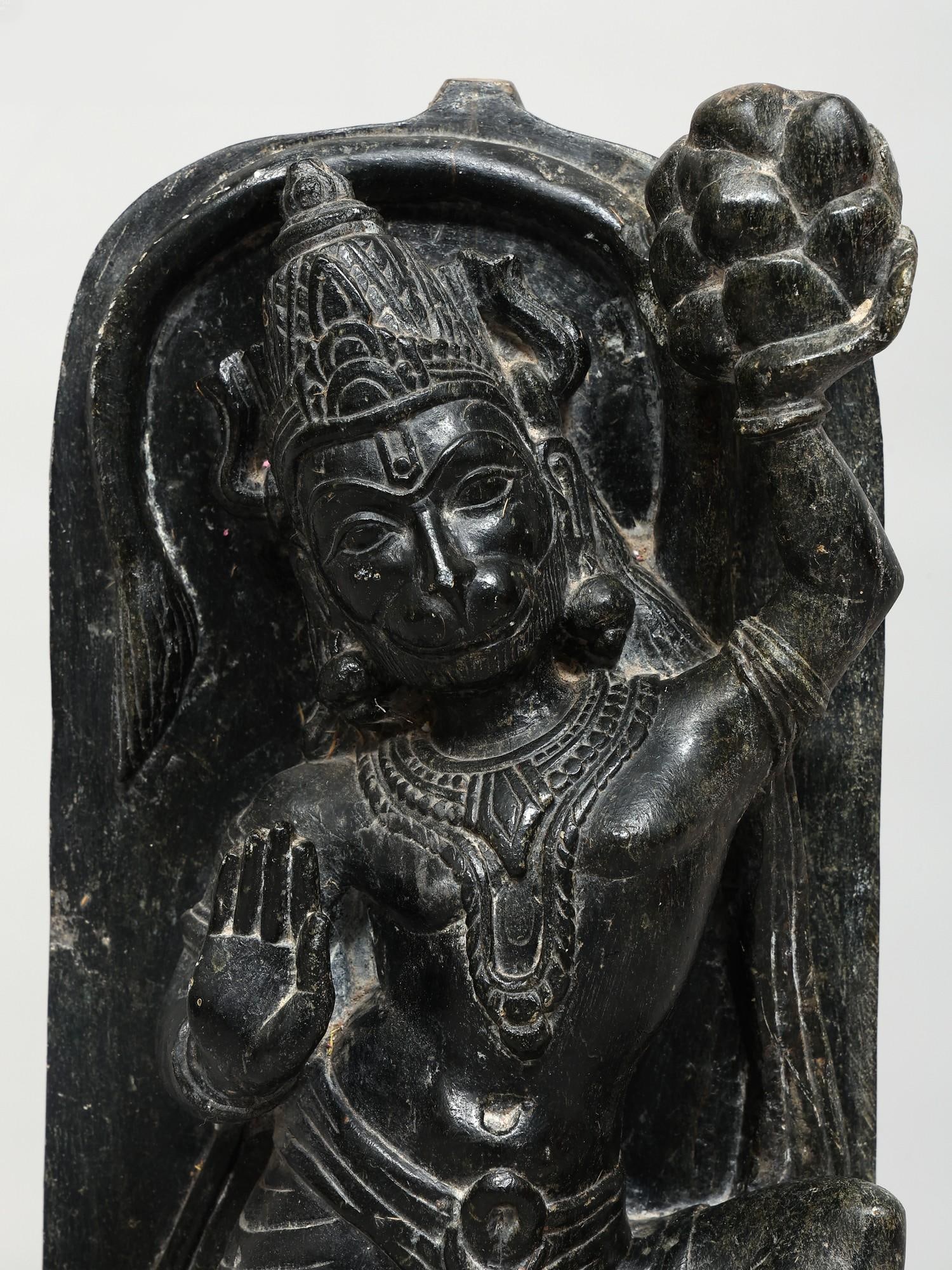 18" Lord Hanuman Carrying Sanjivani / Granite Stone Statue / Made In Orissa - 2