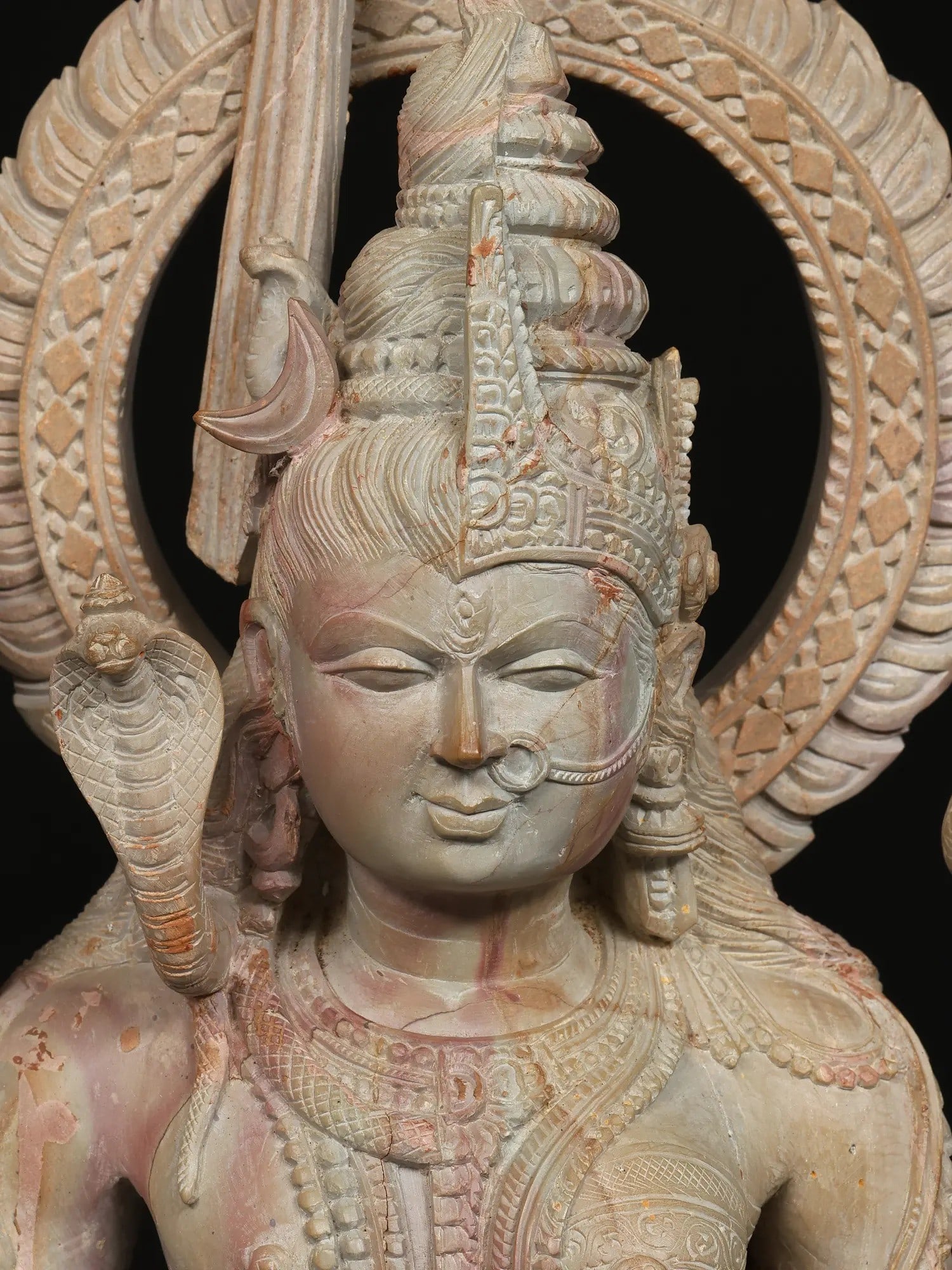 24" Standing Ardhanarishvara (Shiva-Shakti) / Pink Stone Statue / Made In Orissa - 2
