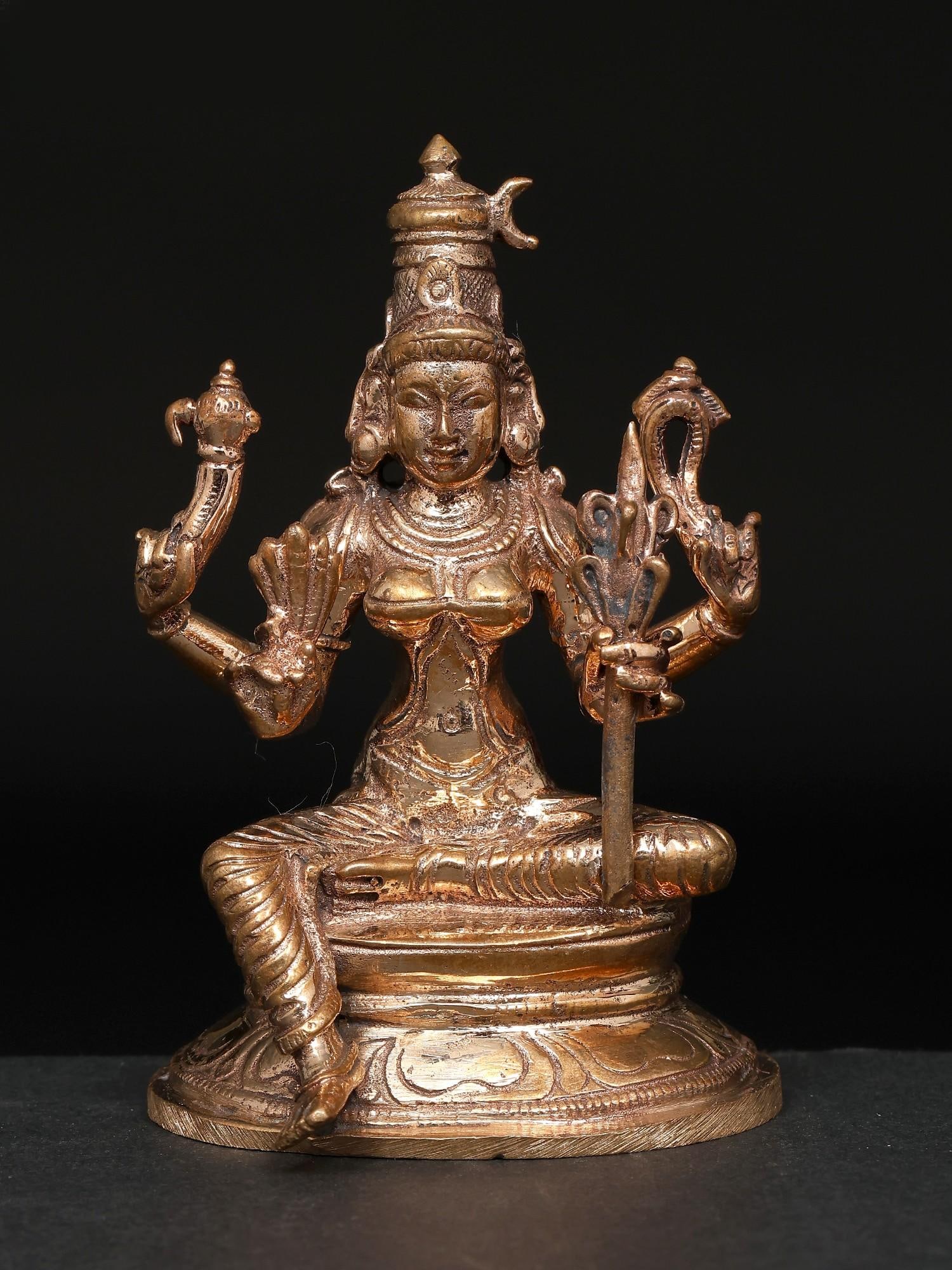 3" Small Goddess Rajarajeshvari / Madhuchista Vidhana (Lost-Wax) / Panchaloha Bronze from Swamimalai (1 of 2)