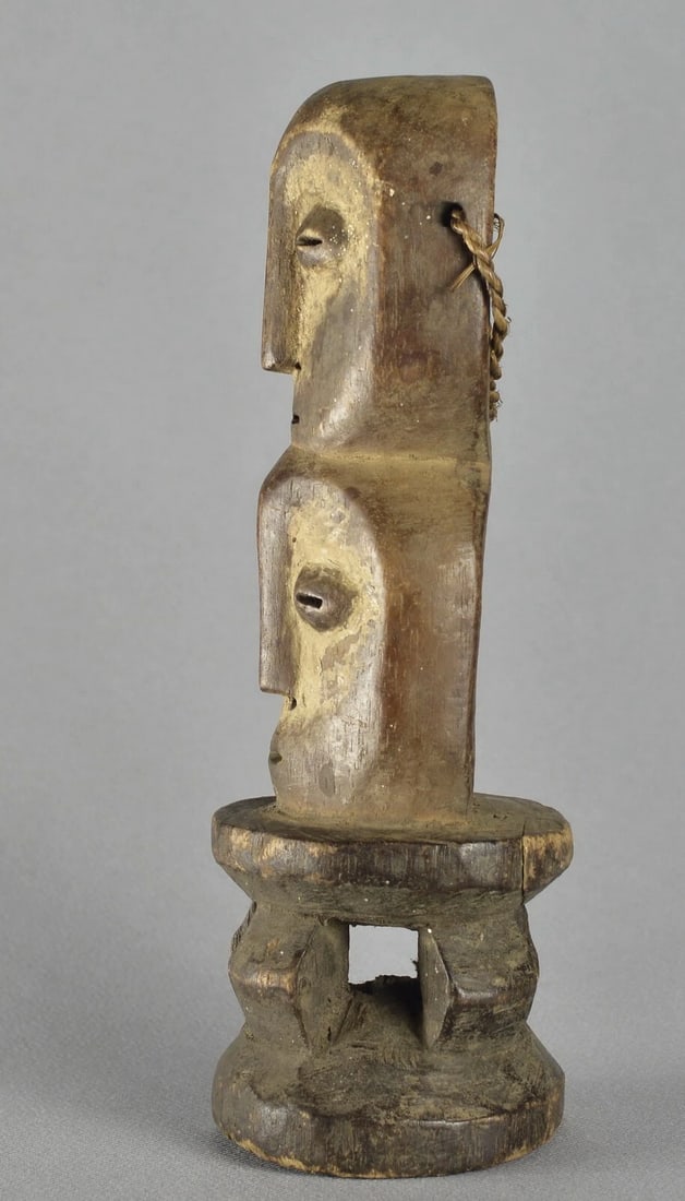 LEGA wood double head Figure statue Bwami Congo African Tribal Art 1608 - 6