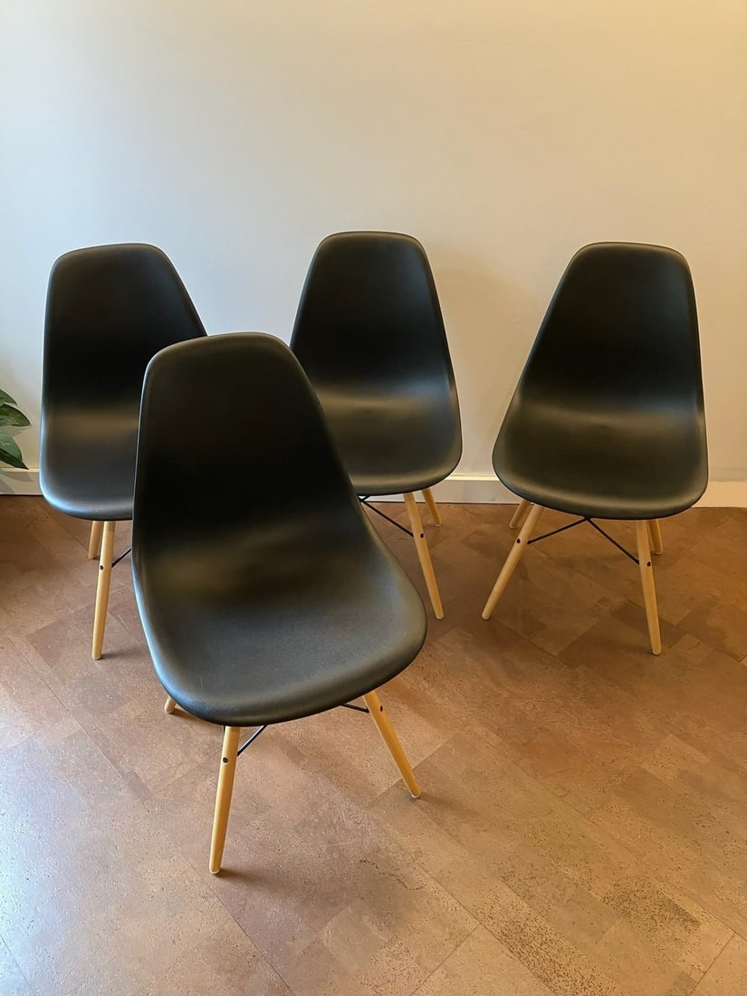 Set of Four Eames Molded Plastic Side Chairs with Wood Dowel Bases - 2