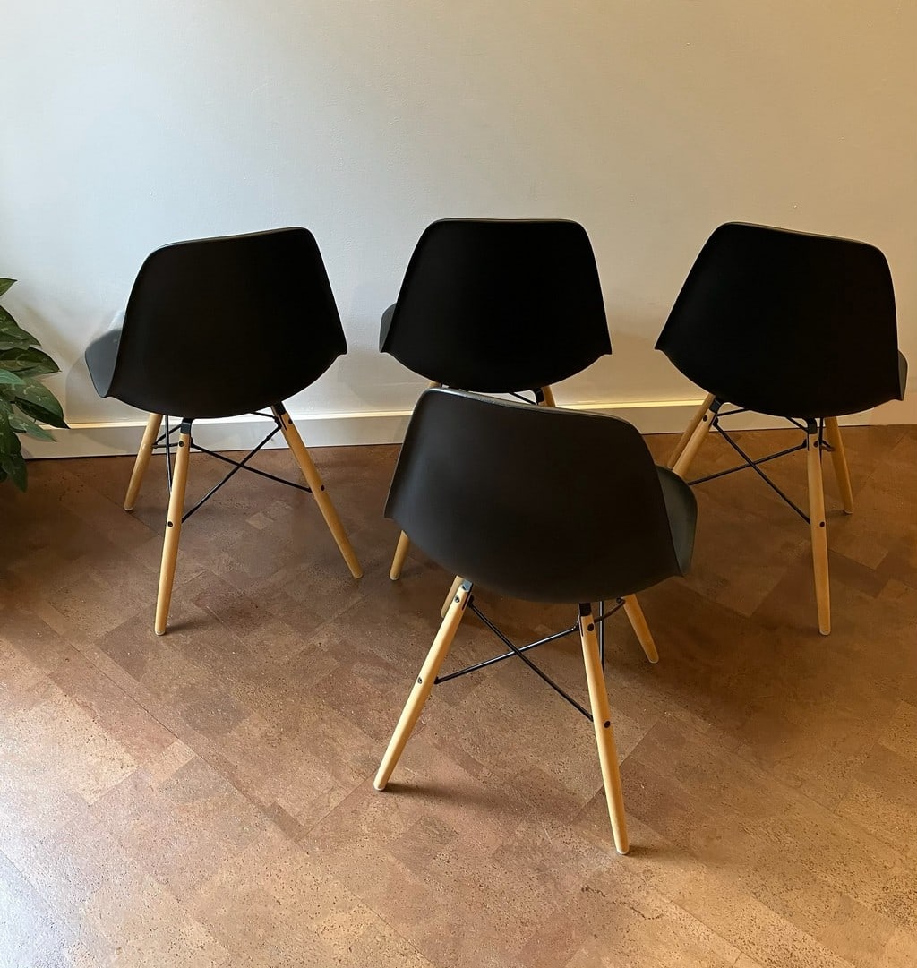 Set of Four Eames Molded Plastic Side Chairs with Wood Dowel Bases - 3