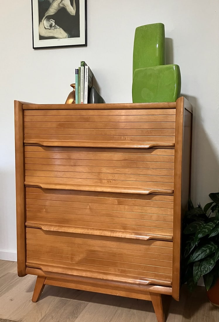 Mid-Century F.S.Harmon Modern Blonde Wood Door Dresser - 2