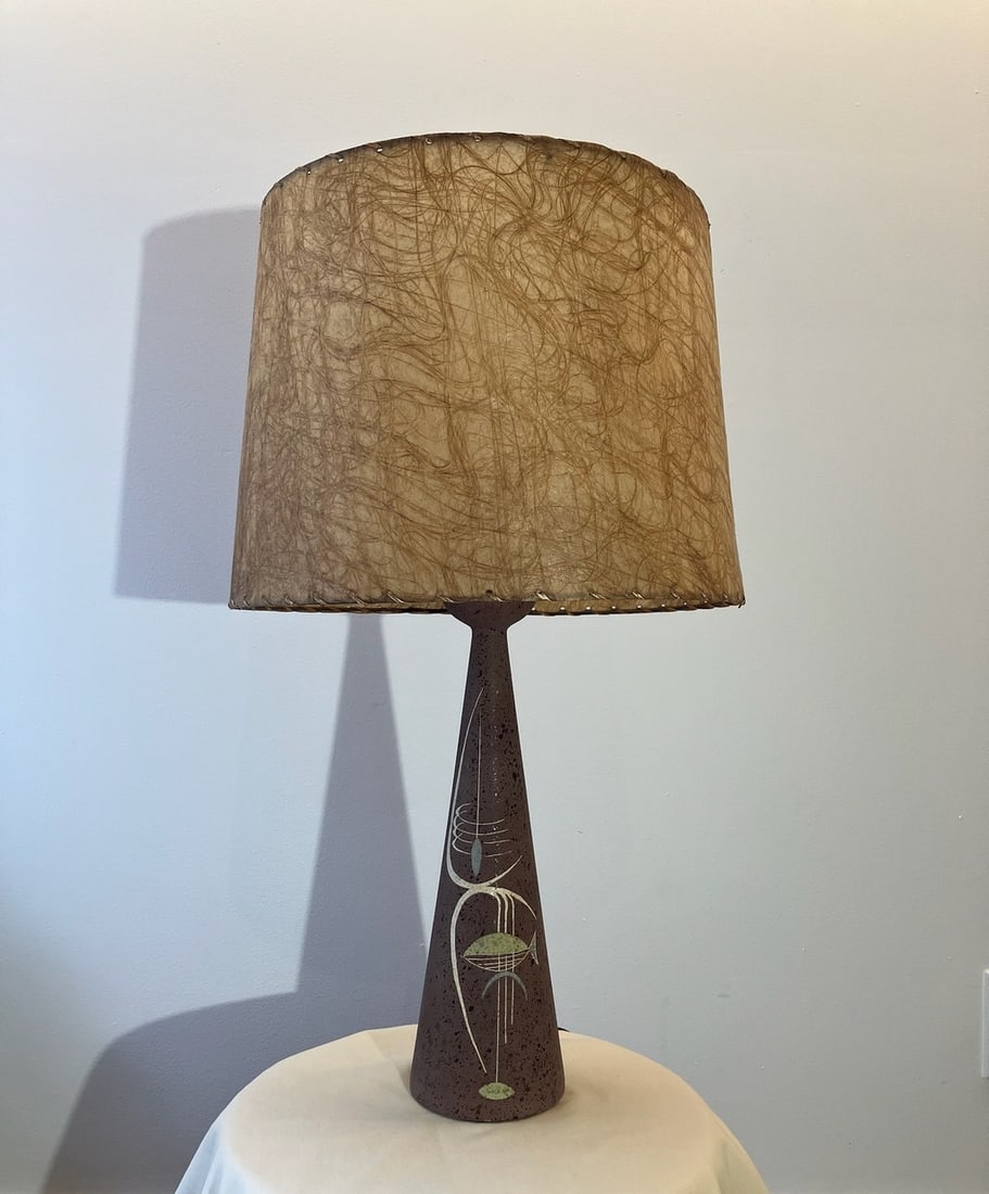 Tye of California Mid-Century Modern Conical Ceramic Table Lamp with Fiberglass Shade - 10