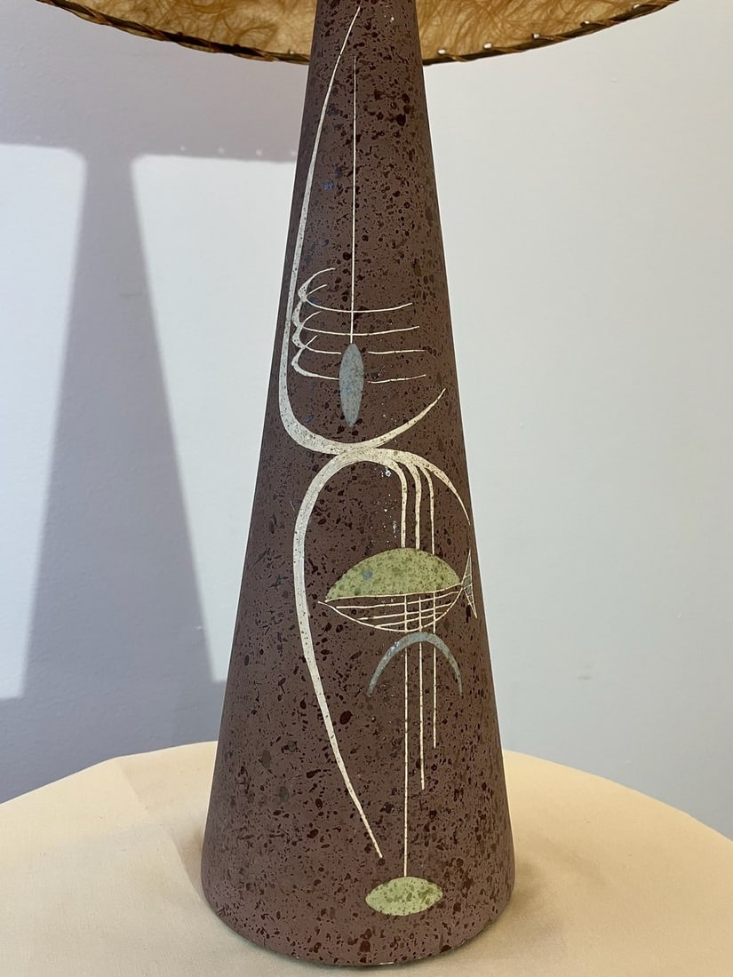 Tye of California Mid-Century Modern Conical Ceramic Table Lamp with Fiberglass Shade - 11
