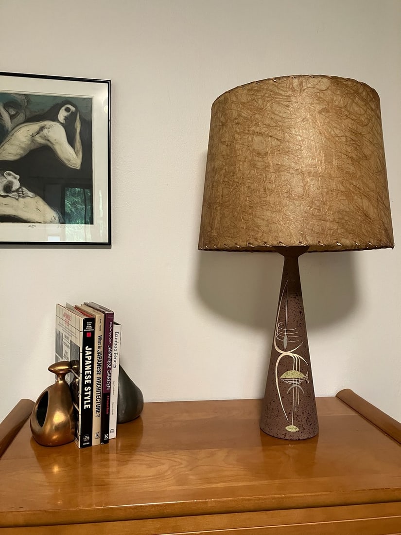Tye of California Mid-Century Modern Conical Ceramic Table Lamp with Fiberglass Shade - 2