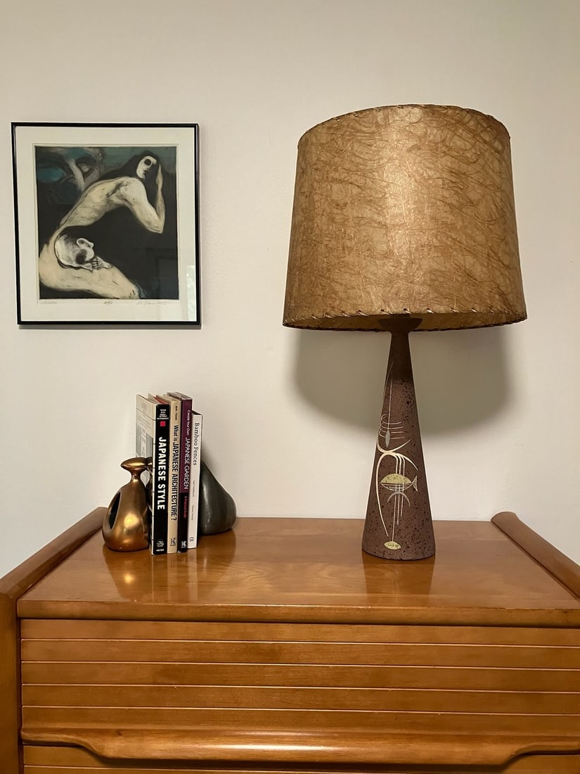 Tye of California Mid-Century Modern Conical Ceramic Table Lamp with Fiberglass Shade - 3