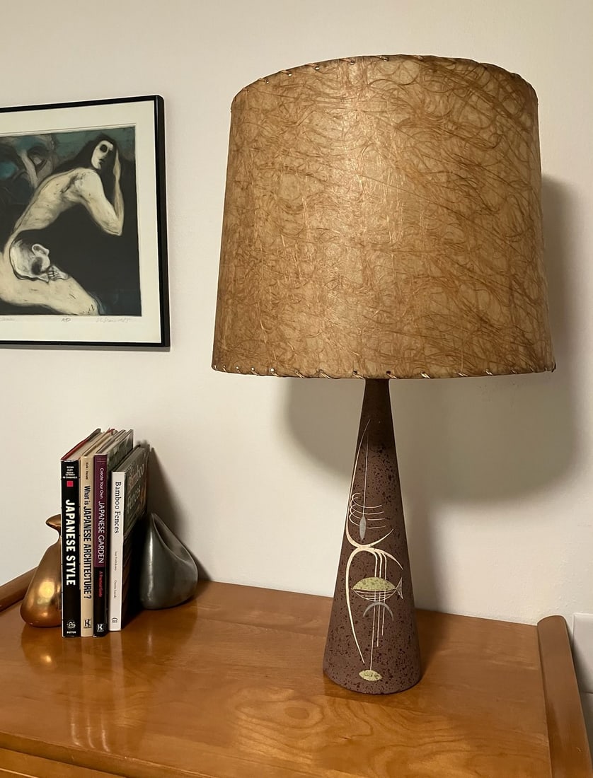 Tye of California Mid-Century Modern Conical Ceramic Table Lamp with Fiberglass Shade - 4