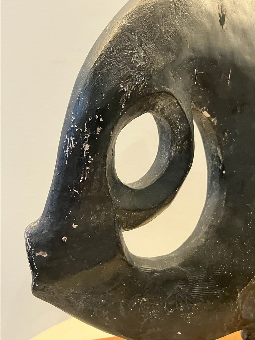 Signed "Austin Production" Durastone Clay Fish Sculpture on Wood Base - 6