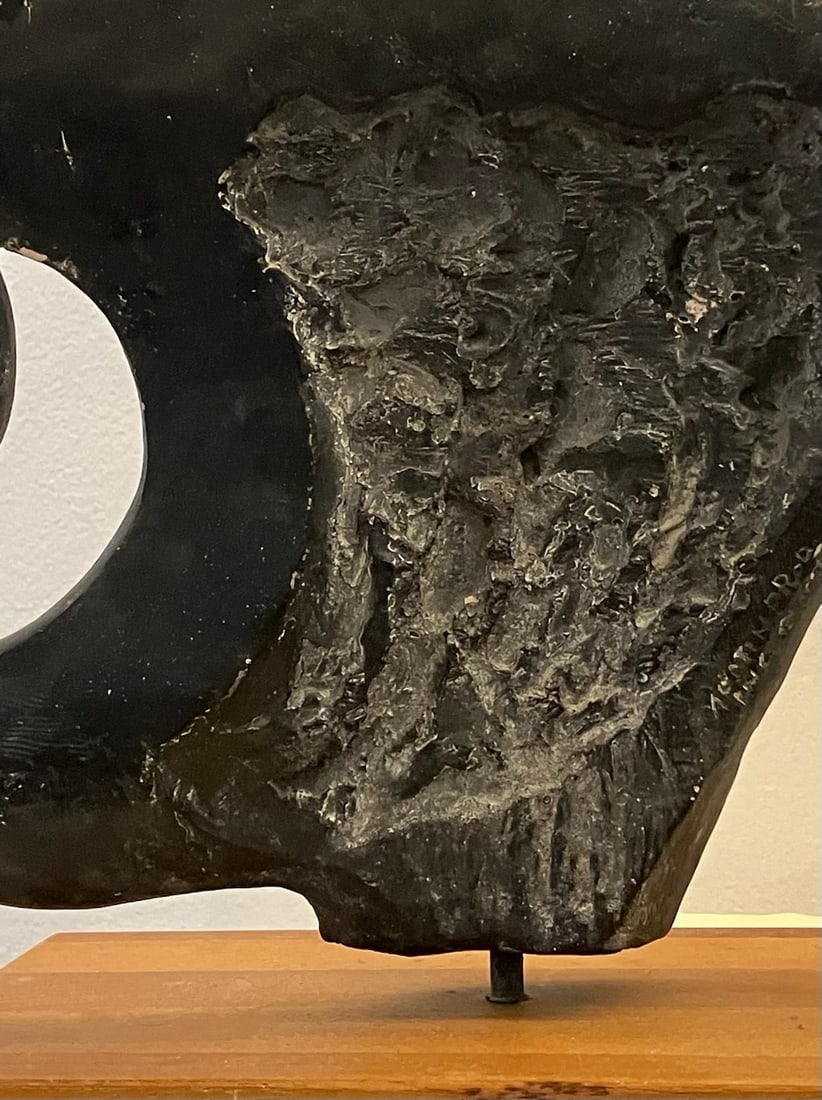 Signed "Austin Production" Durastone Clay Fish Sculpture on Wood Base - 7