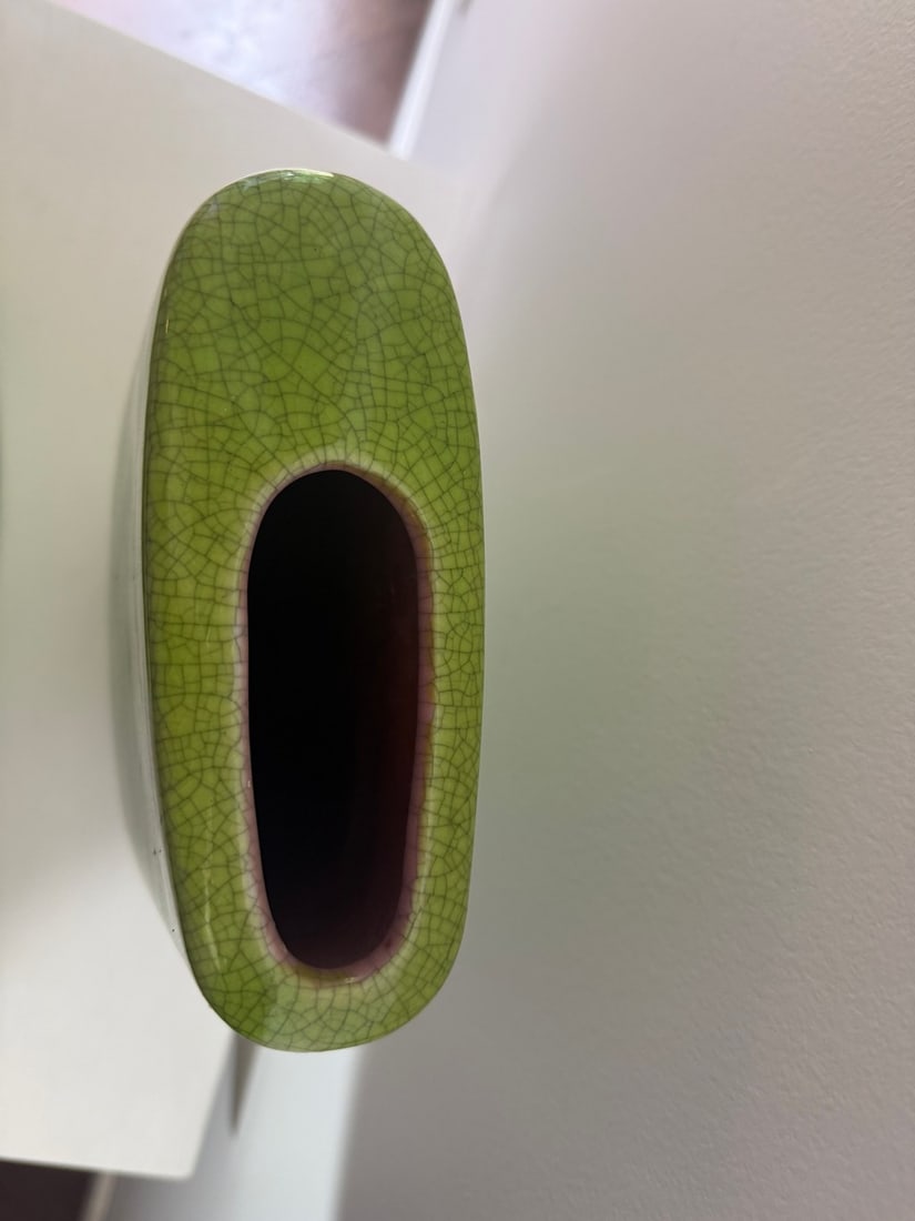 A Pair with f Chartreuse Crackle Glaze Ceramic Vases - 4
