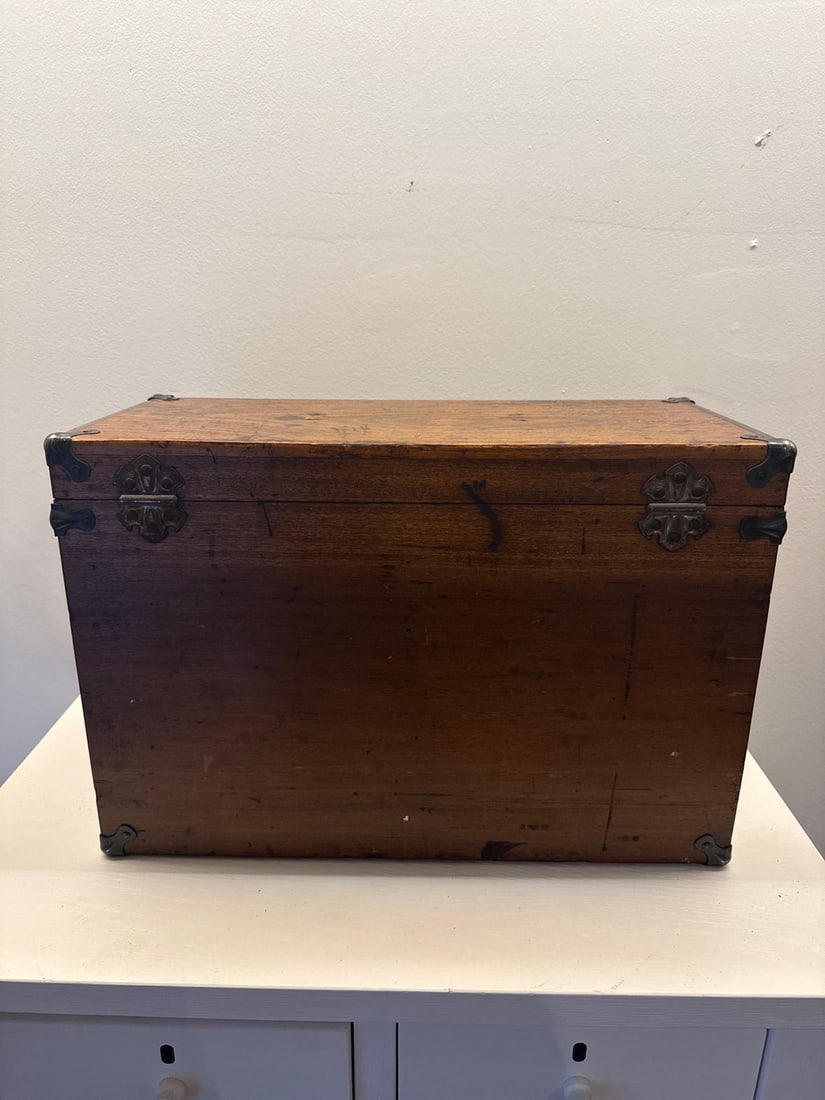 Antique Machinist's Wooden Storage Box with Metal Accents - 2