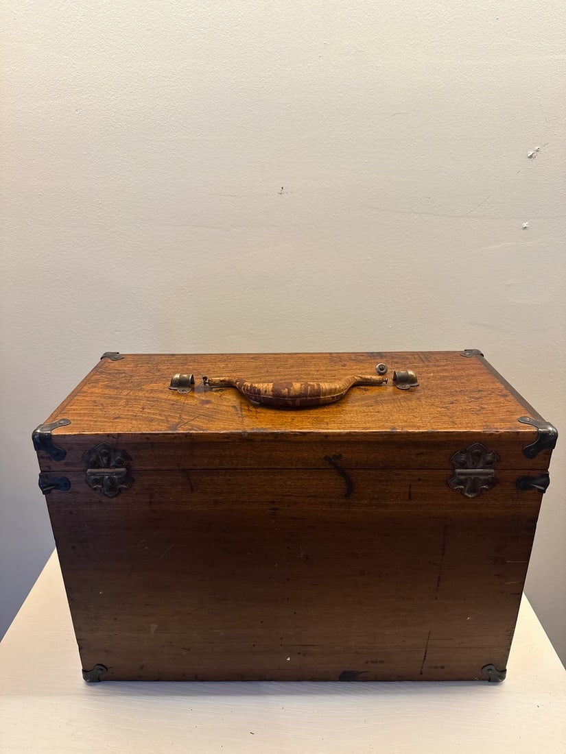 Antique Machinist's Wooden Storage Box with Metal Accents - 3