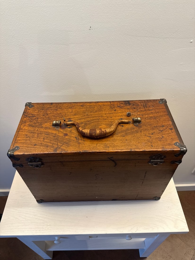 Antique Machinist's Wooden Storage Box with Metal Accents - 4