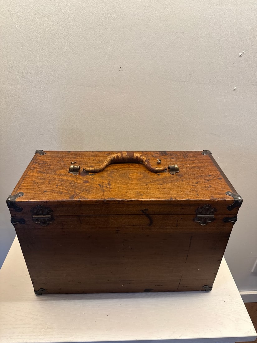 Antique Machinist's Wooden Storage Box with Metal Accents - 5