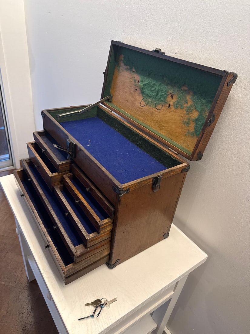 Antique Machinist's Wooden Storage Box with Metal Accents - 6